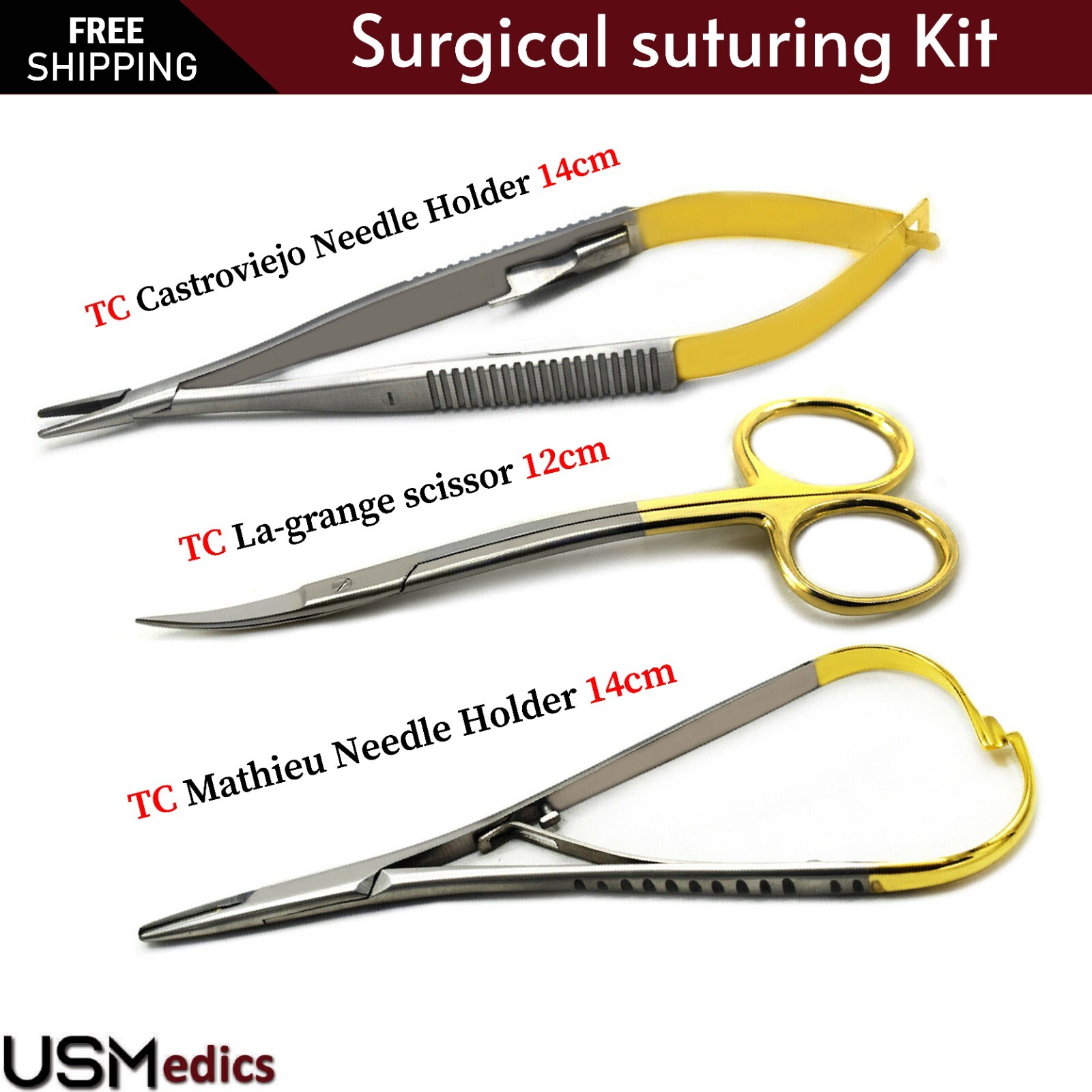 Dental Scissor surgical Procedures suturing Kit anastomosis Needle Holder TC NEW