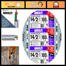 100ft 14/2 MC Cable - Solid Copper THHN/THWN, Armorlite Aluminum Metal-Clad, Gro picture