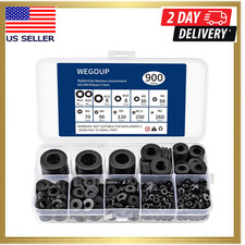 900-Piece Nylon Flat Washer Assortment Kit Black Plastic Flat Washers for Bolts picture