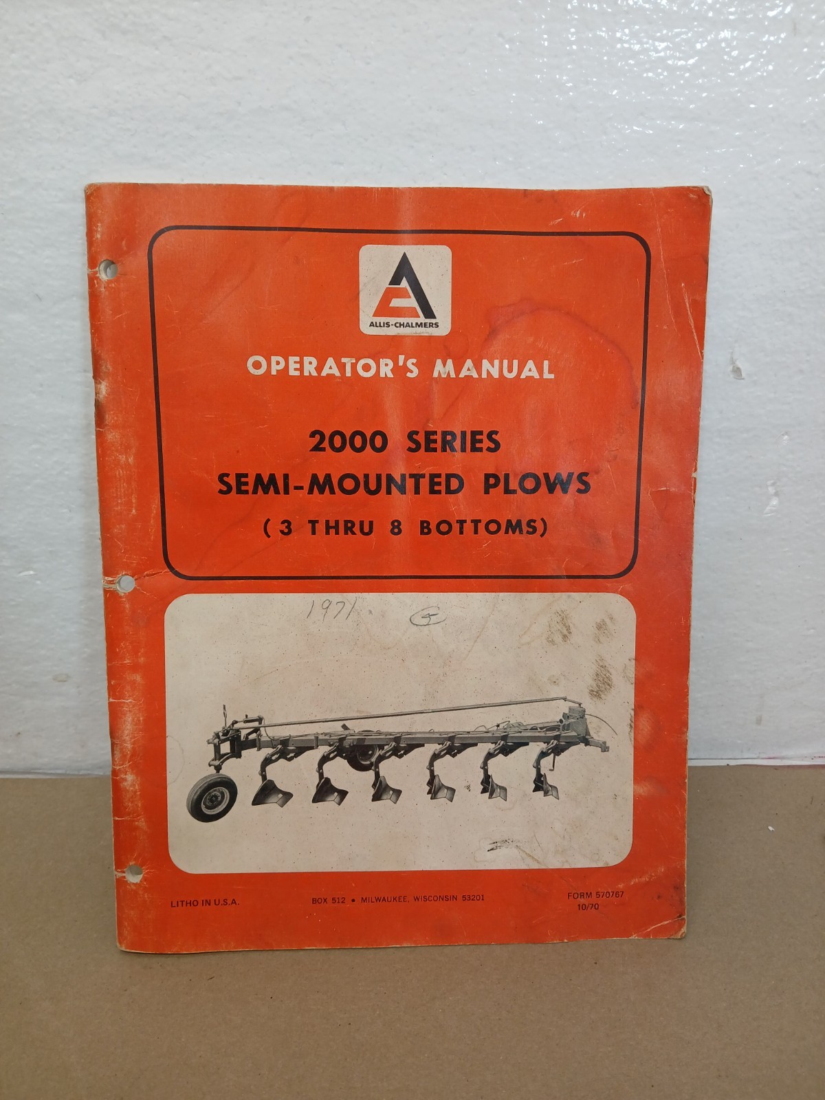 Vtg Allis-Chalmers Operator’s Manual 2000 Series Semi-Mounted Plow 1970 