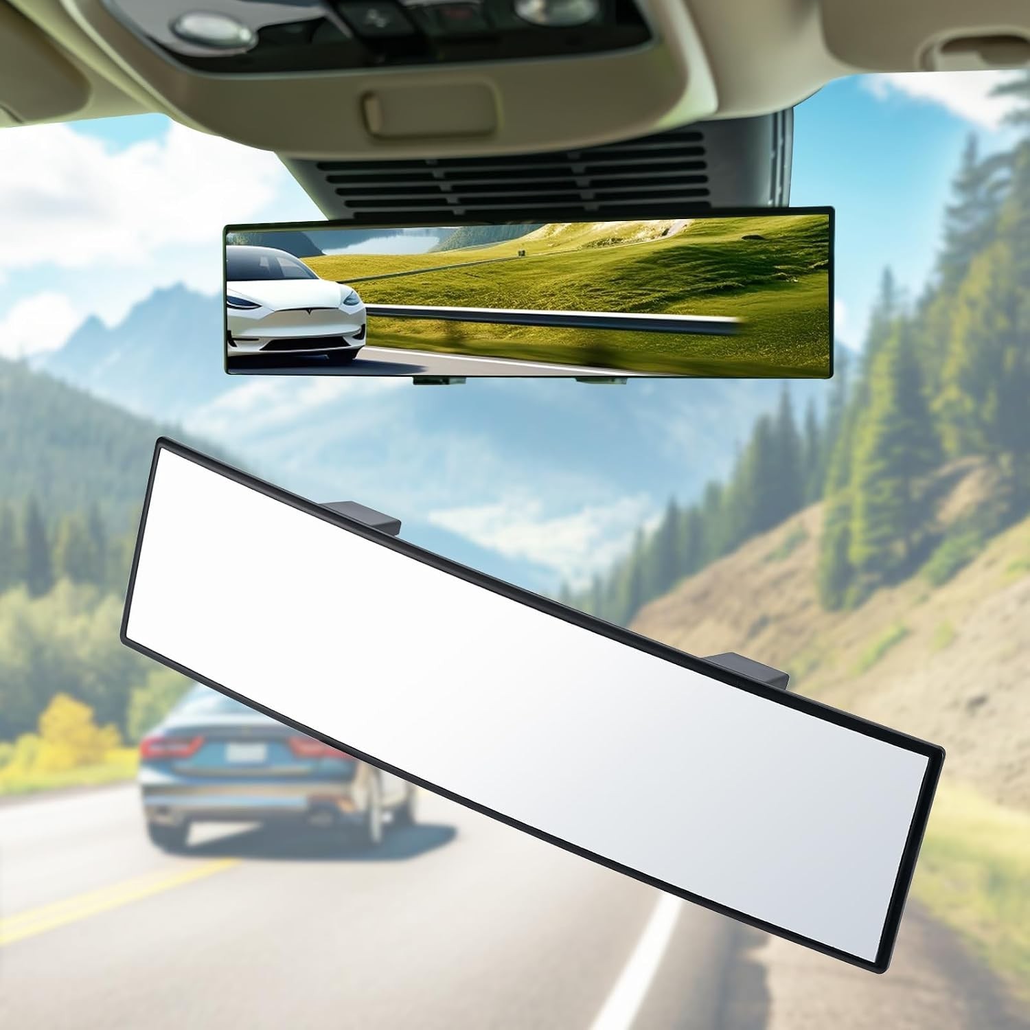Car Rear View Mirrors，Universal 11.81\'\' Clip-on Panoramic Rear View Mirror