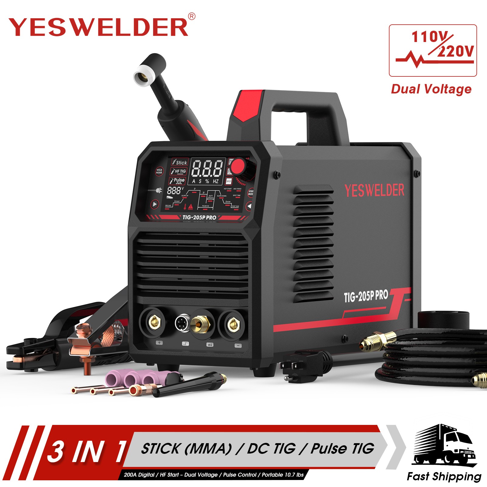 IGBT STICK/DC TIG/PULSE TIG 3 In 1 Welding Machine 205A 110&220V Dual Voltage