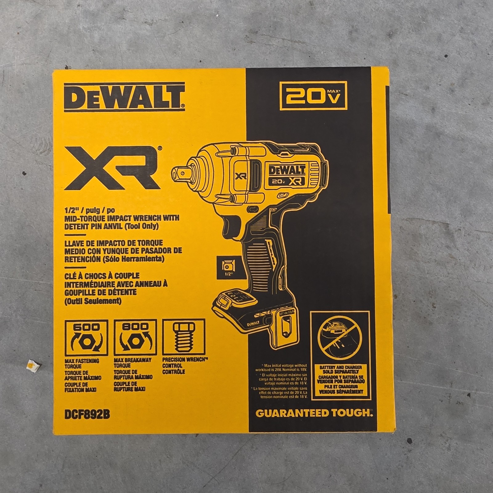 Dewalt Max XR 20 V, 1/2 in Drive 2000 RPM Speed Impact Wrench Tool Only DCF892B