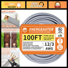 100FT 12/3 UF-B Solid Underground Feeder Direct Burial Electrical Cable picture