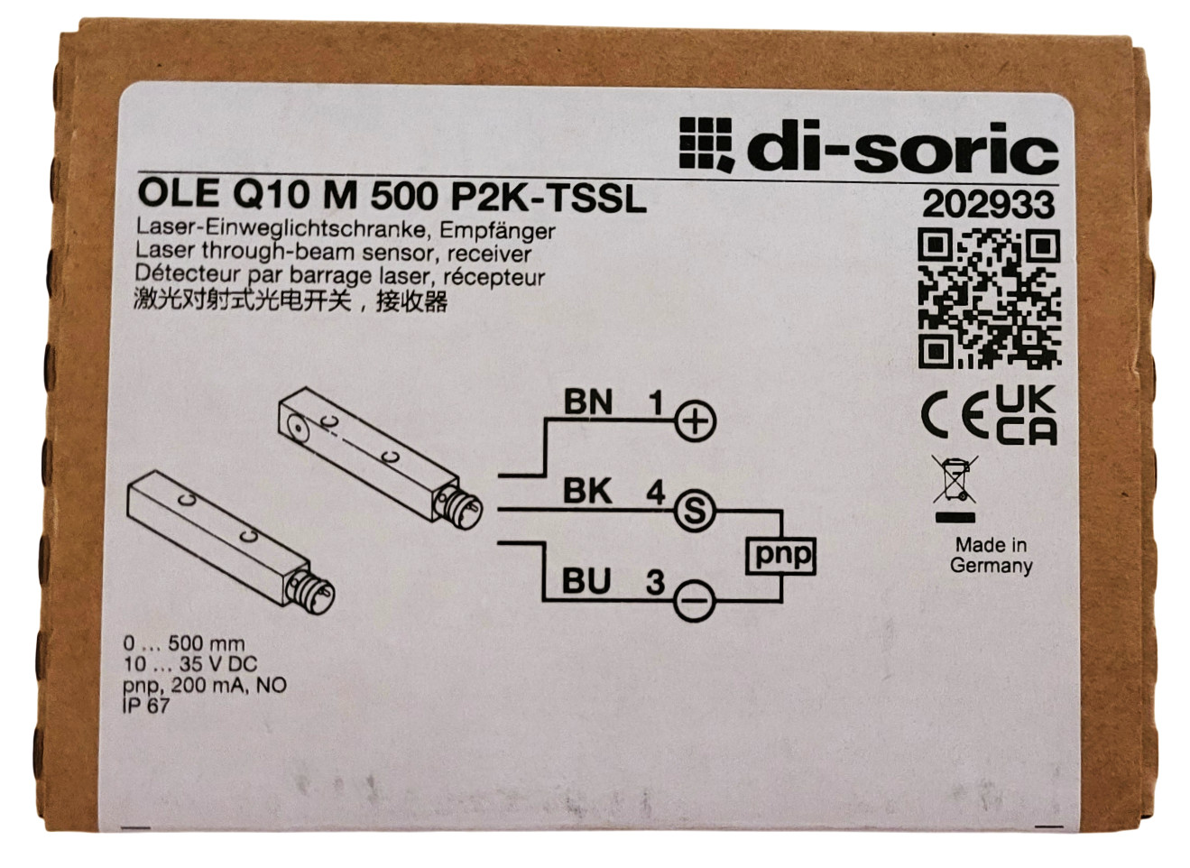 di-soric OLE Q10 M 500 P2K-TSSL Laser Through Beam Sensor Reciever
