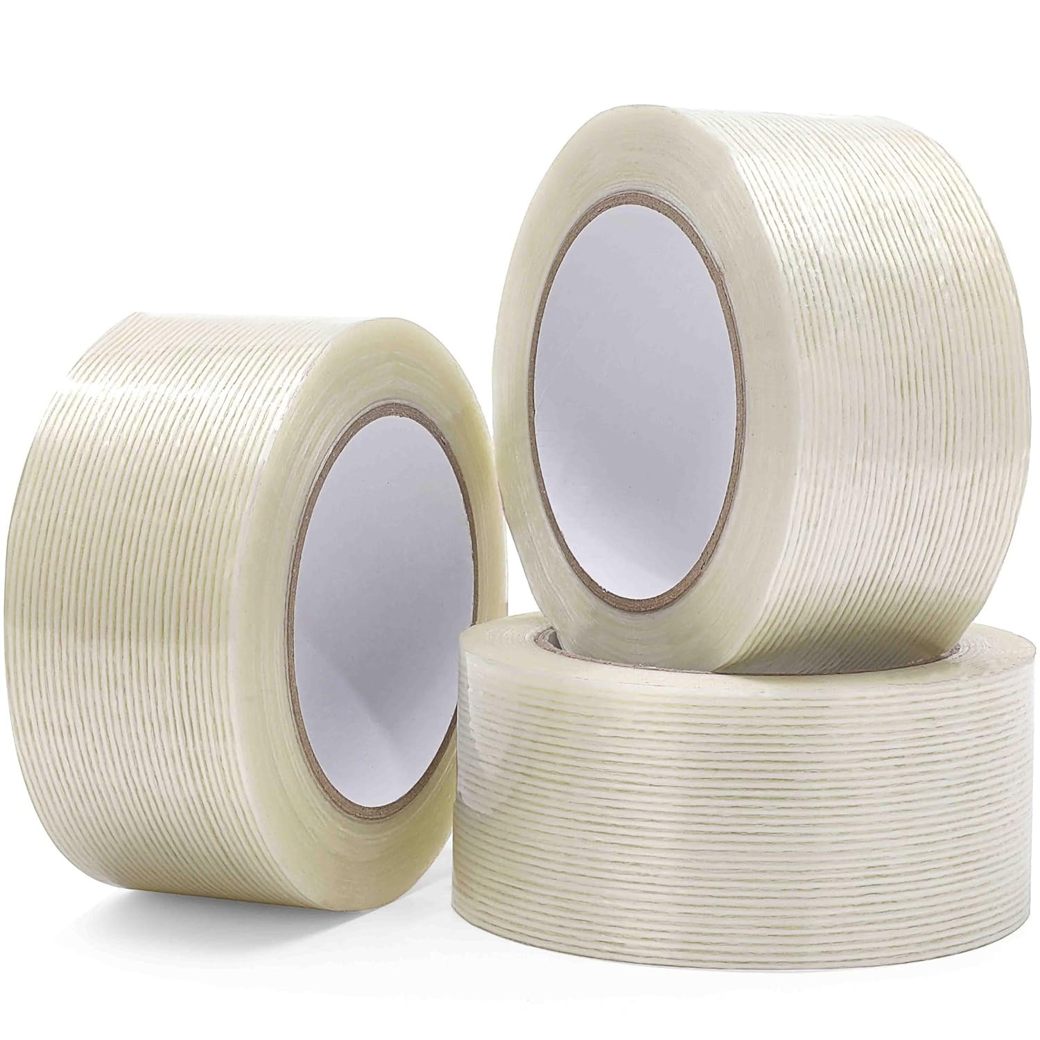3 Pack, 2in×60yds Filament Strapping Tape, 180yds Total, Fiber Reinforced Packin