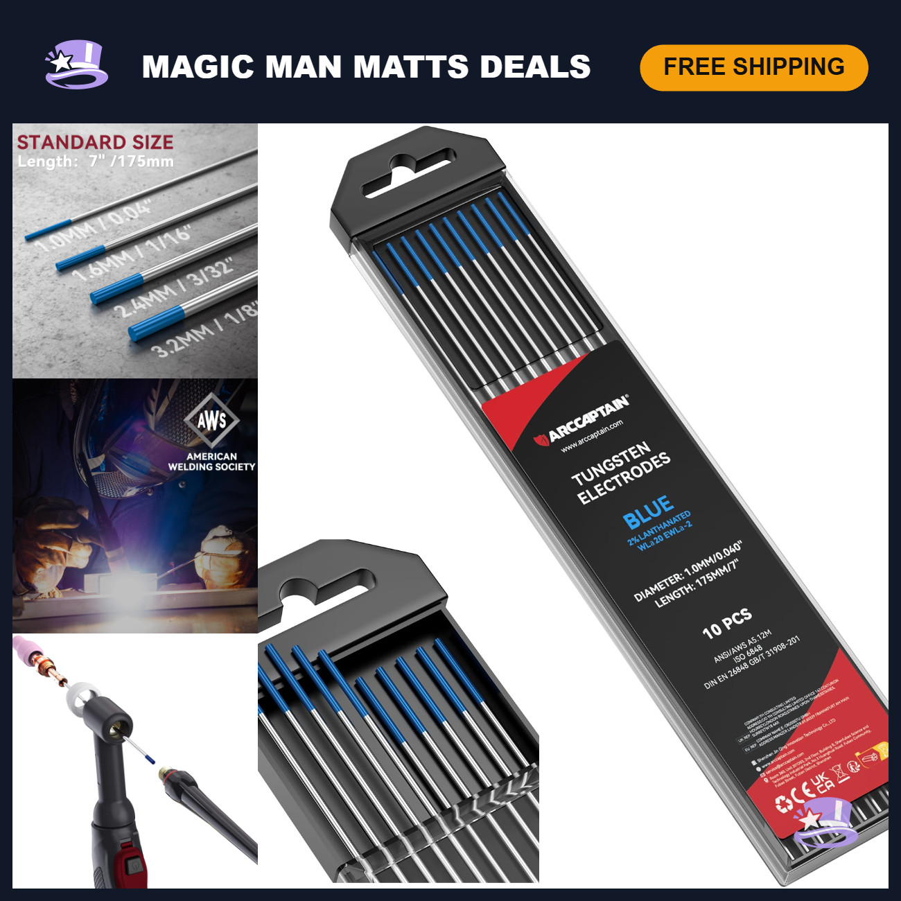 TIG Welding Tungsten Electrode 10-Pack 0.040\