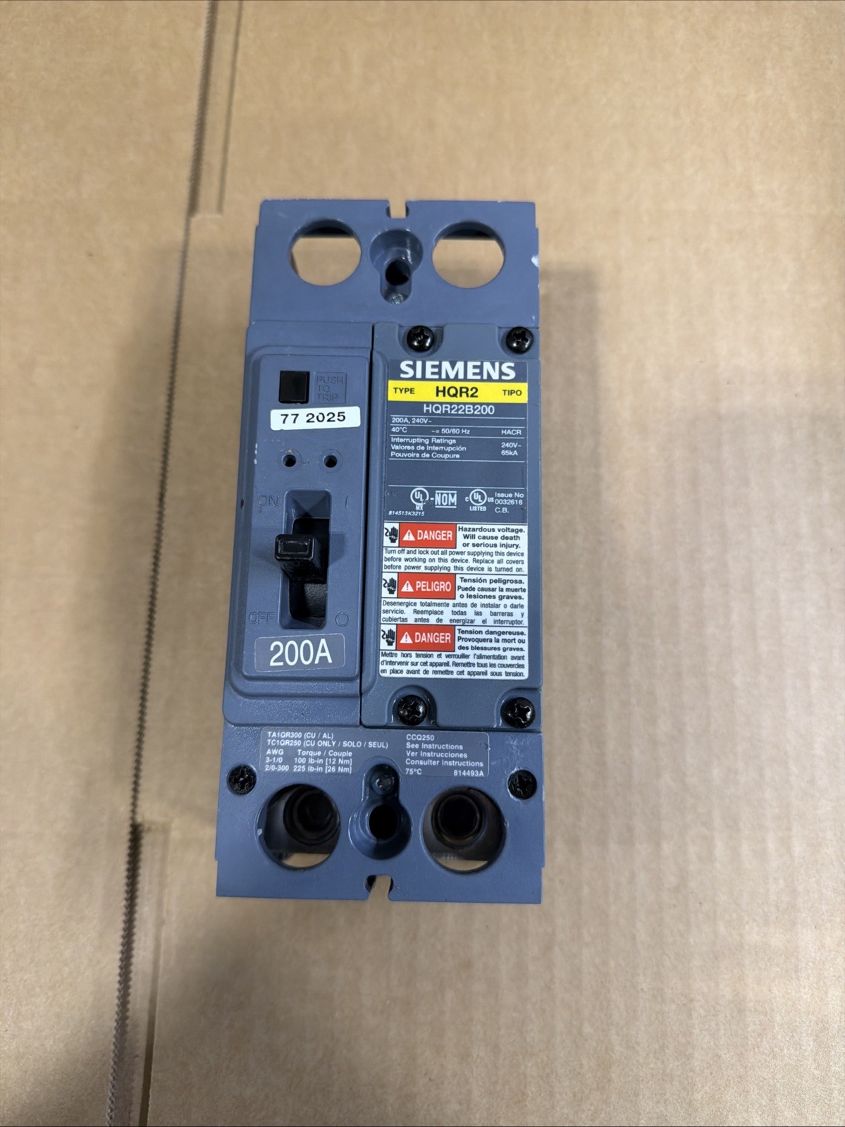 SIEMENS HQR22B200 BREAKER 2POLE 200A 240V NEW Surplus