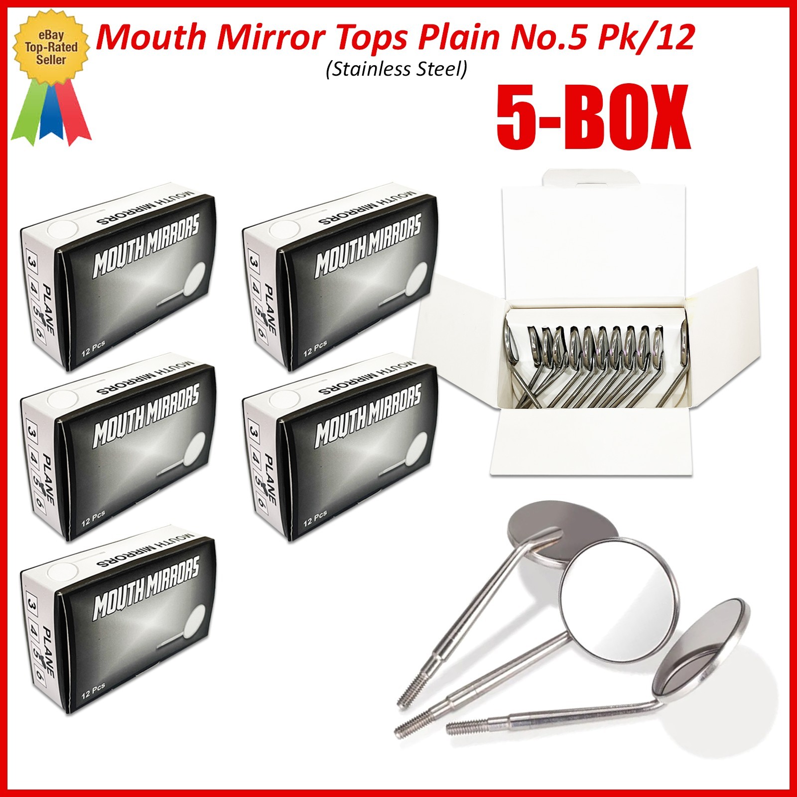 5-Box of 12/Pc Dental Premium Mouth Mirror heads Size #5 Dentistry Instruments