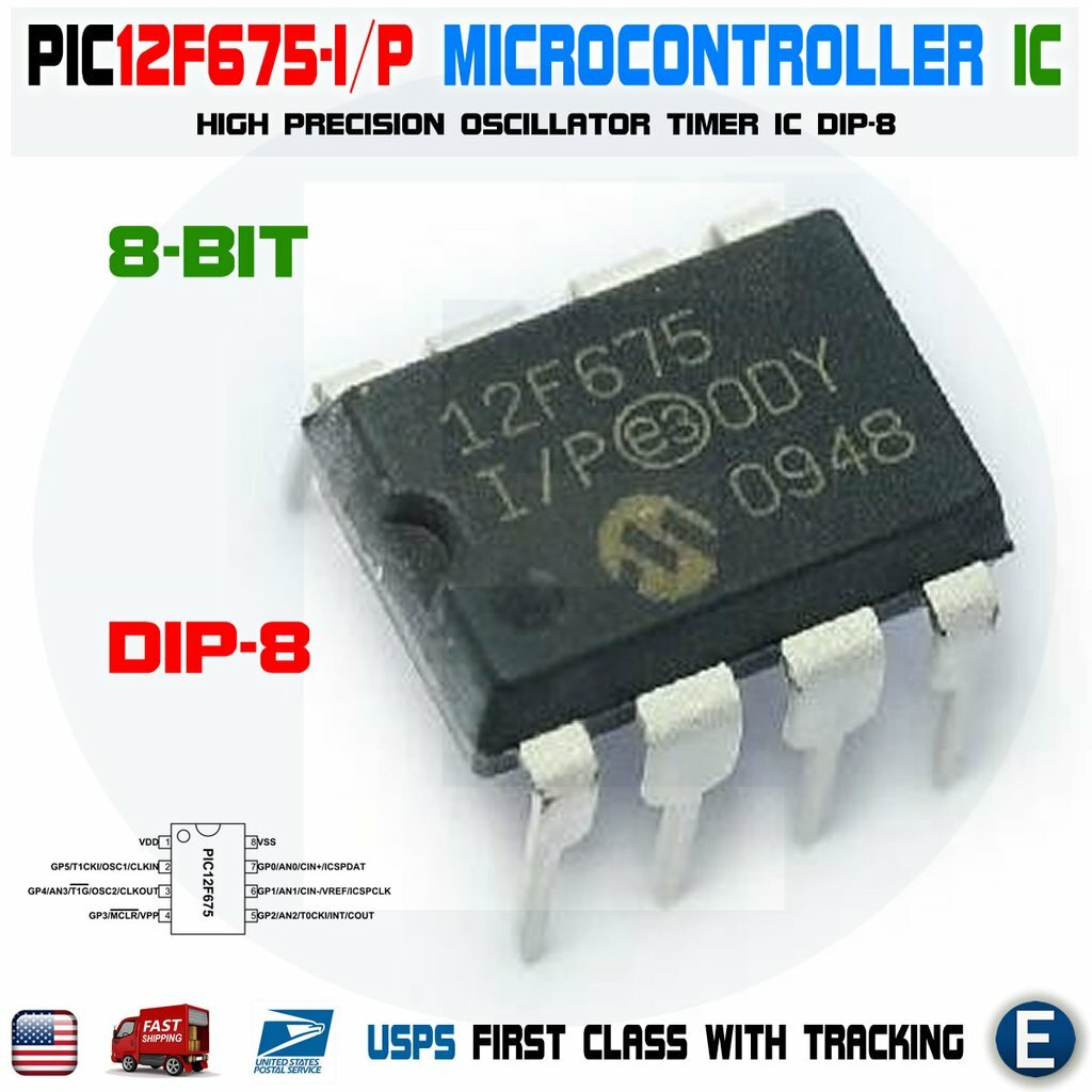 PIC12F675-I/P Microchip RISC Microcontroller PIC12F675 DIP-8 Flash-Based 8-Bit