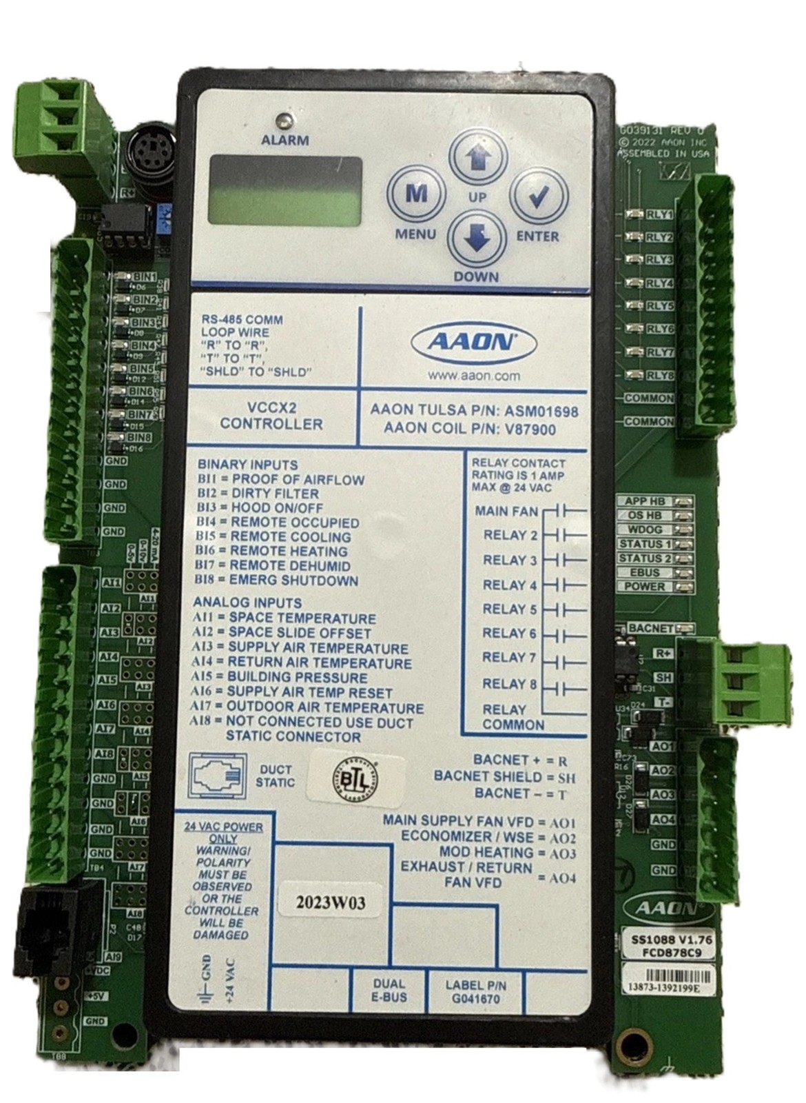 AAON ASM01698 VCCX2 Unit Controller w/ LCD (BACnet)