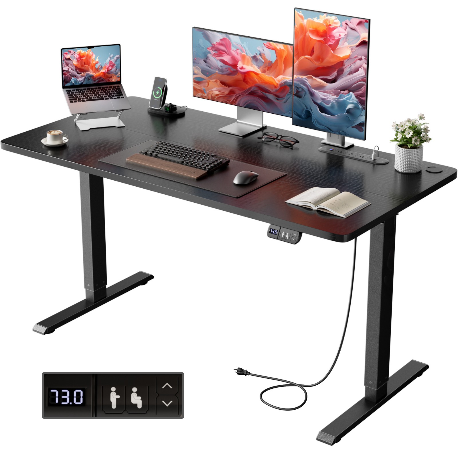 Standing Desk with Outlets, Sit Stand Desk, Adjustable Height Home Office Desk