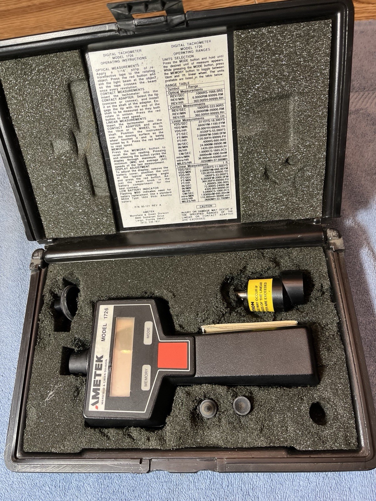 AMETEK Model 1726 Tachometer w/ Accessories and Case AMETEK Model 1726 Tachometer w/ Accessories and Case