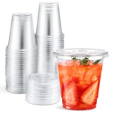 8 Oz Plastic Cups with Lids 100 Sets, Disposable Clear Cups with Lids, Cold Drin picture