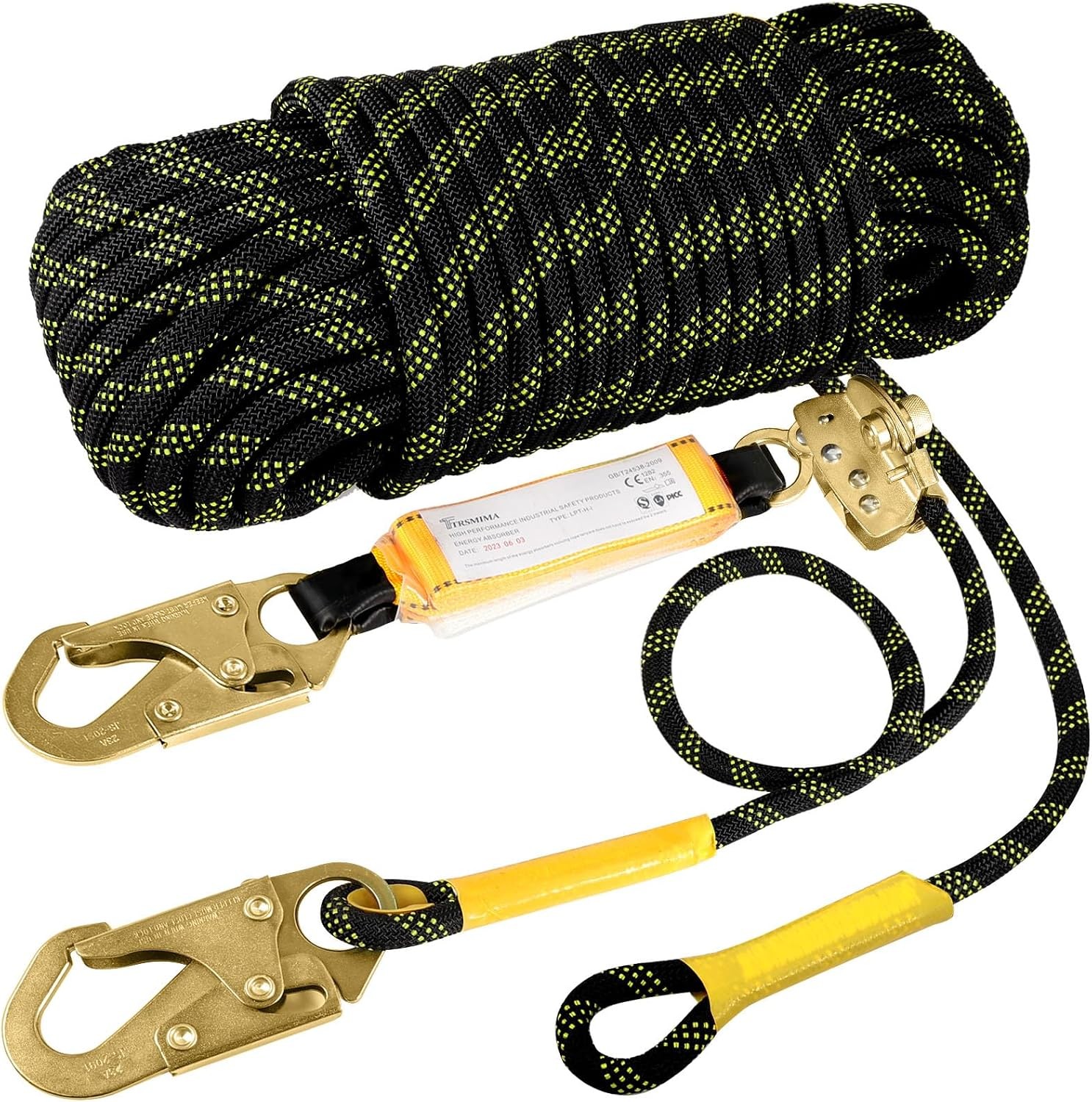 TRSMIMA Rope Harness Safety Lanyard：50ft Roofing Rope Fall Protection Vertical