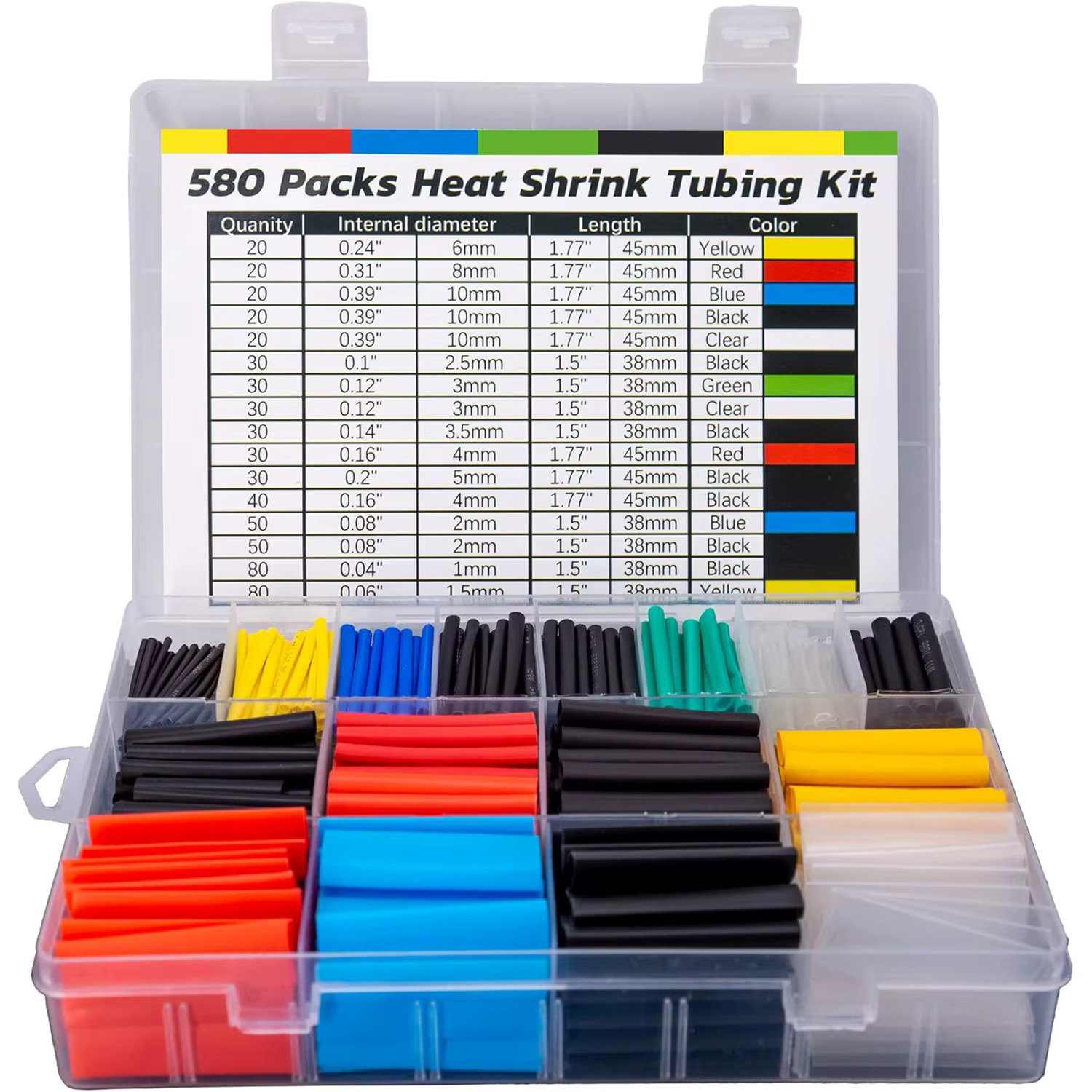 580/560Pcs Heat Shrink Tubing Kit EVA Material in 6 Colors 11 Sizes - Ideal for