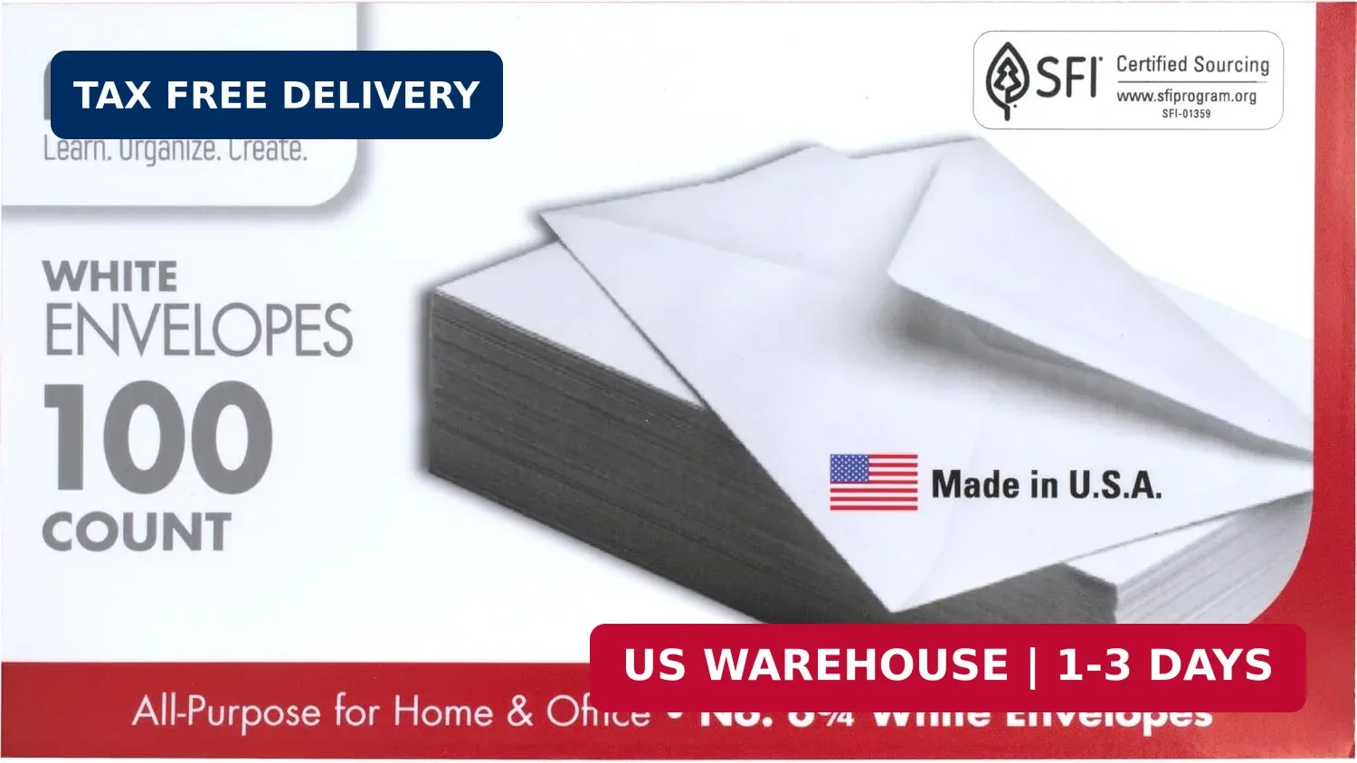 Lightweight 100 Pack of White Security Envelopes 6-3/4 Inch for Everyday Mailing