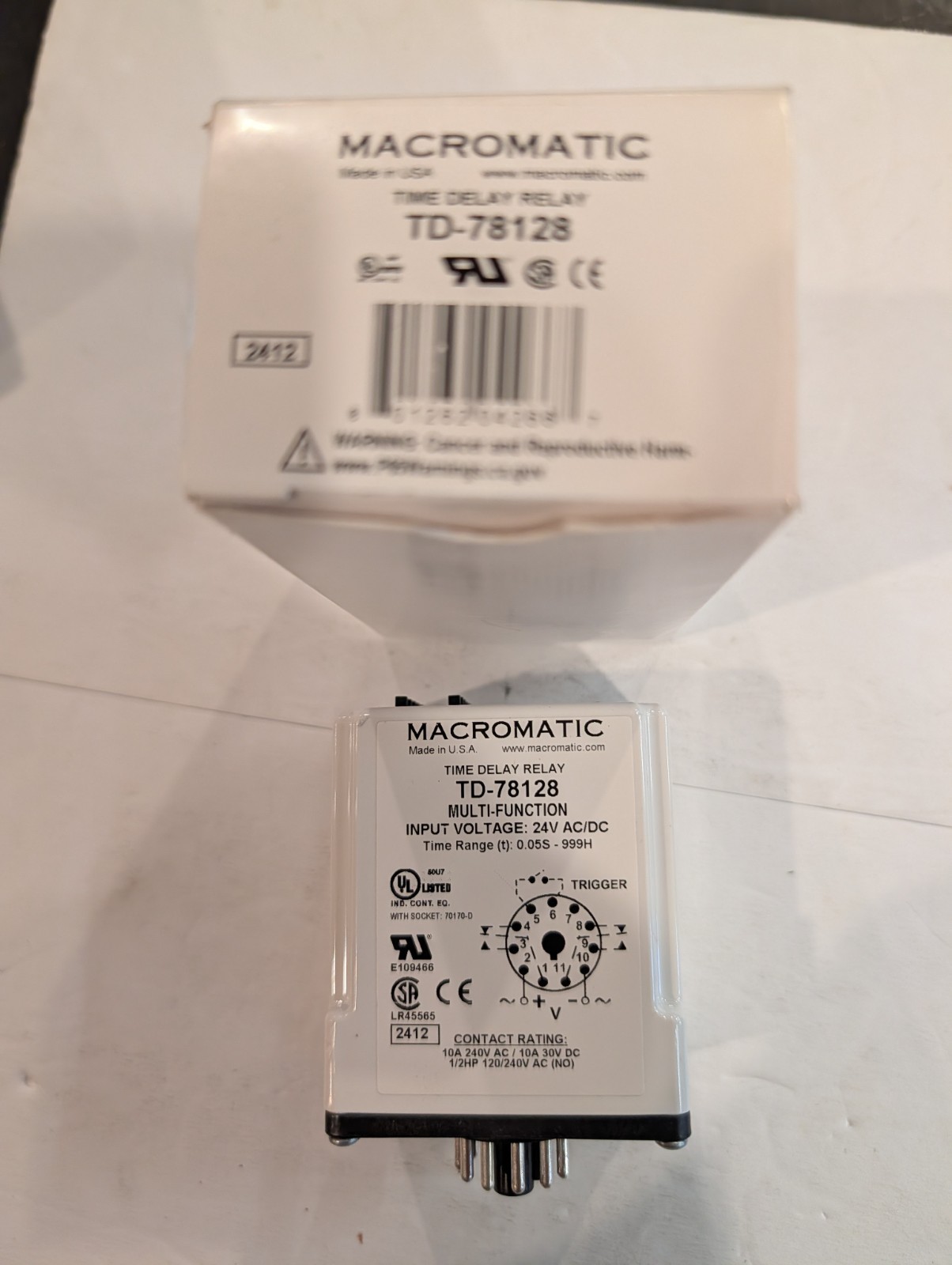 Macromatic Tr-50222-05 Single Function Time Delay Relay, Octal, On Delay, 1