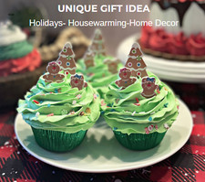 DEZICAKES Fake Green Christmas Gingerbread Pals Cupcakes Set of 3 picture