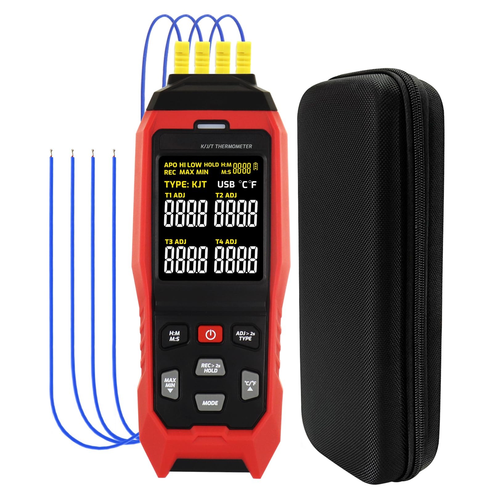 Thermocouple Thermometer Temperature Data Logger 4-Channel K/J/T Type Thermom...