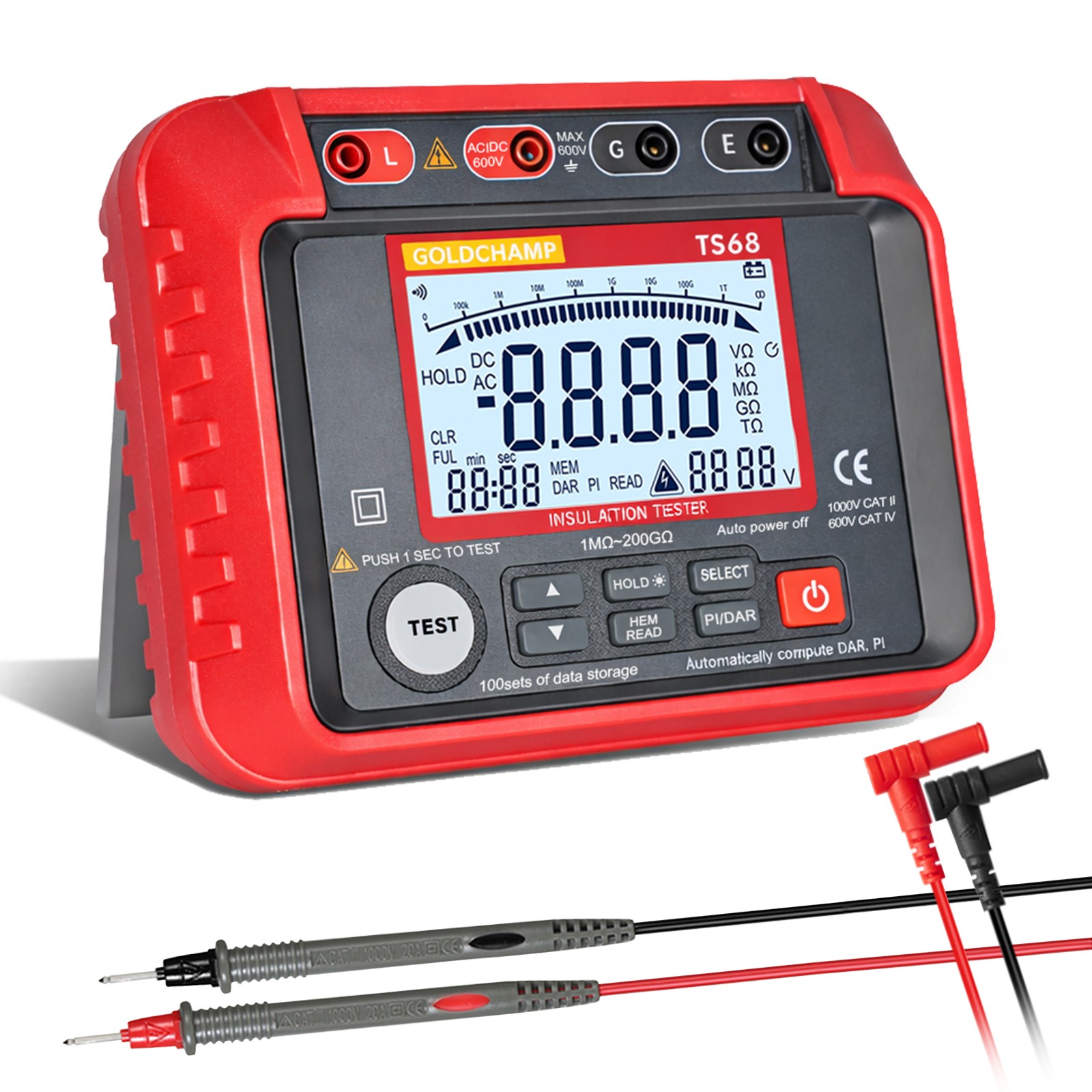 Portable 2500V Insulation Tester Megohmmeter Outdoor Dustproof Backlight 200GΩ