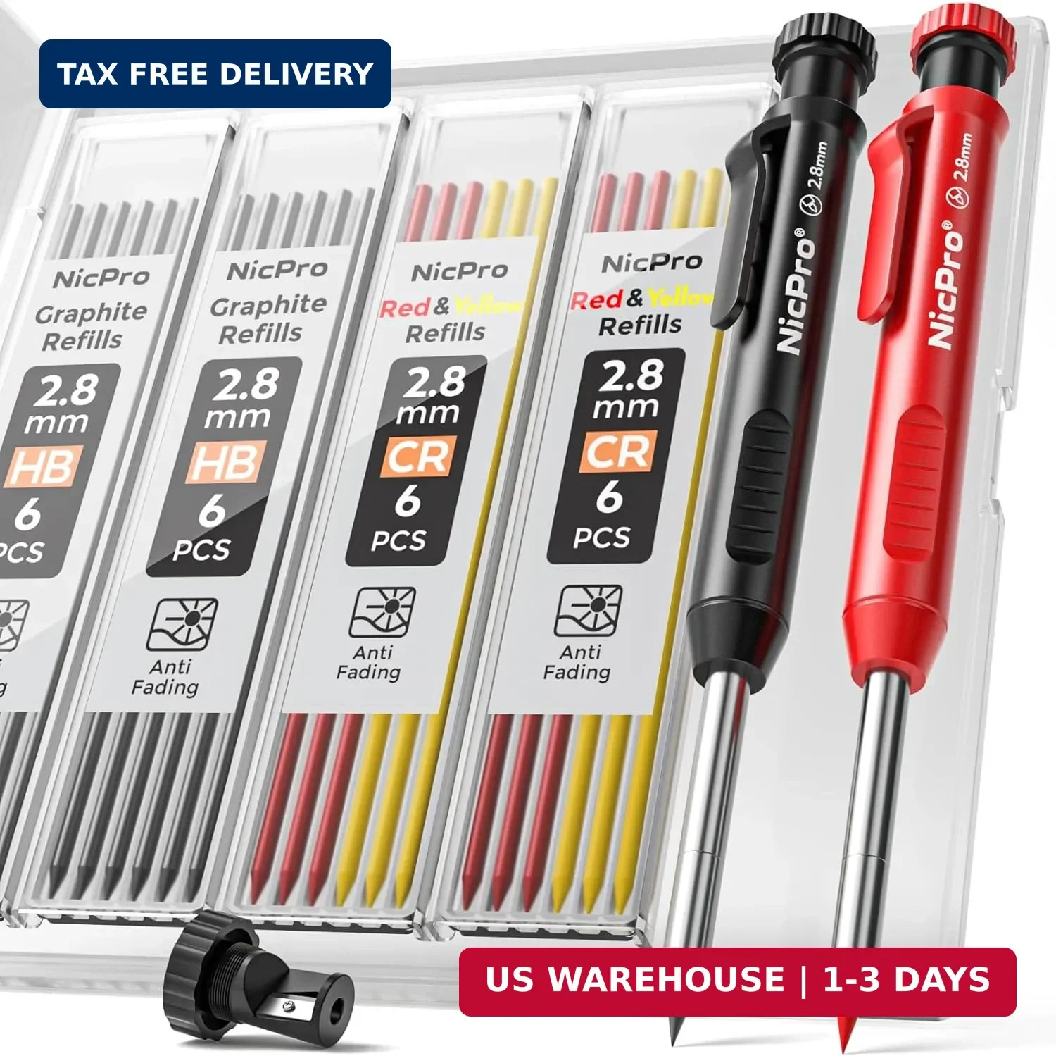 Carpenter Pencil with Sharpener, Mechanical Pencil Set with 26Refill | De