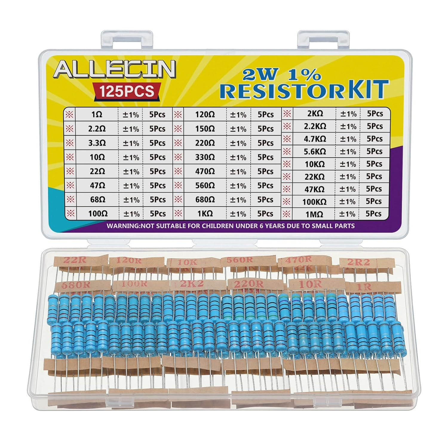 25 Values 2W Metal Film Resistor Kit from 1 Ohm to 1M Ohm 2 Watt 1% Resistors 25 Values 2W Metal Film Resistor Kit from 1 Ohm to 1M Ohm 2 Watt 1% Resistors