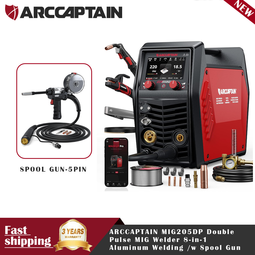 ARCCAPTAIN MIG205DP Double Pulse MIG Welder 8-in-1 Aluminum Welding /w Spool Gun