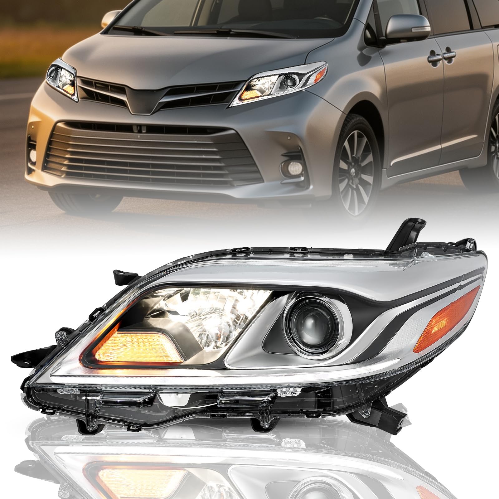 HID Type Headlights Fit for 2015-2020 Toyota Sienna w/LED DRL,Left