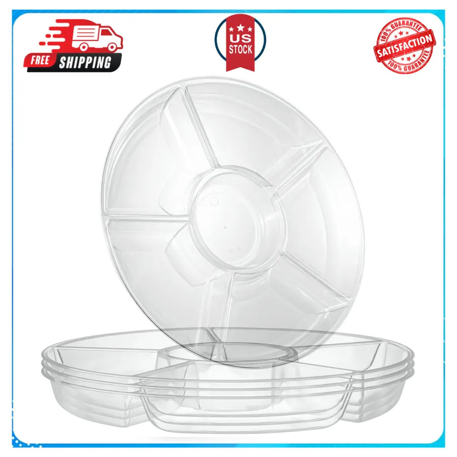 Plasticpro 6 Sectional Round Plastic Serving Tray Platters Clear 8 Pack