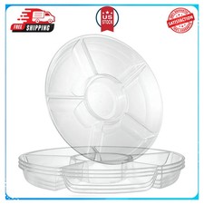 Plasticpro 6 Sectional Round Plastic Serving Tray Platters Clear 8 Pack picture