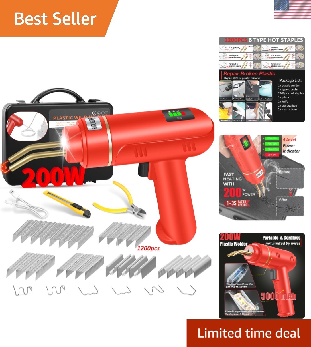 200W Cordless Plastic Welder & 1200PCS Hot Stapler Kit for Effortless Repairs