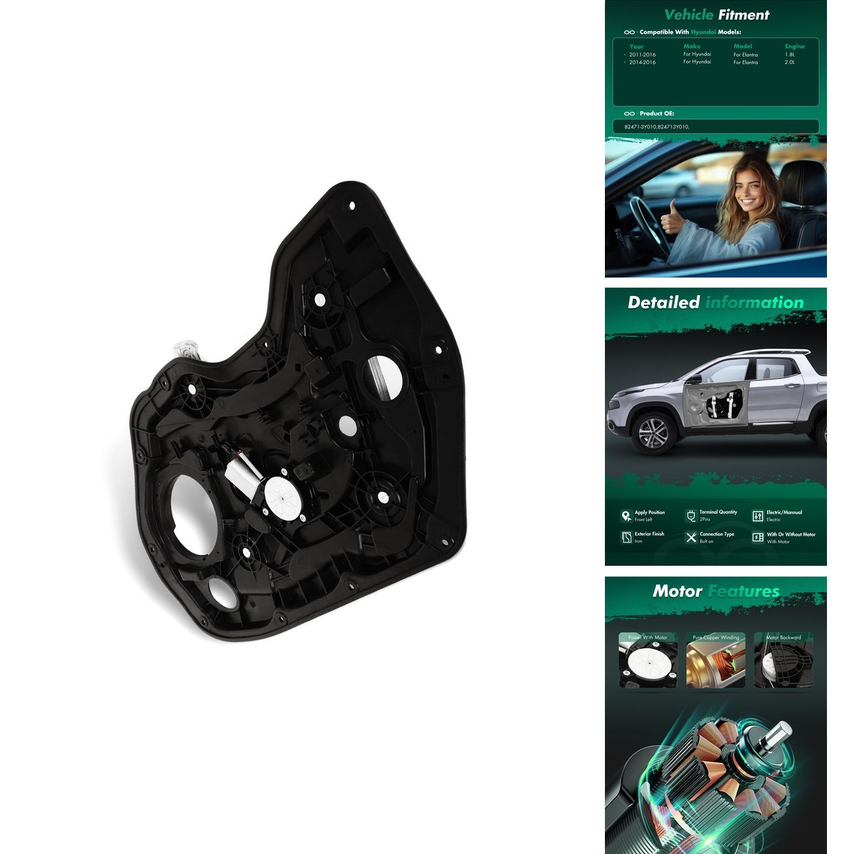SCITOO Power Window Regulator w/Motor Hyundai Elantra 2011-2016