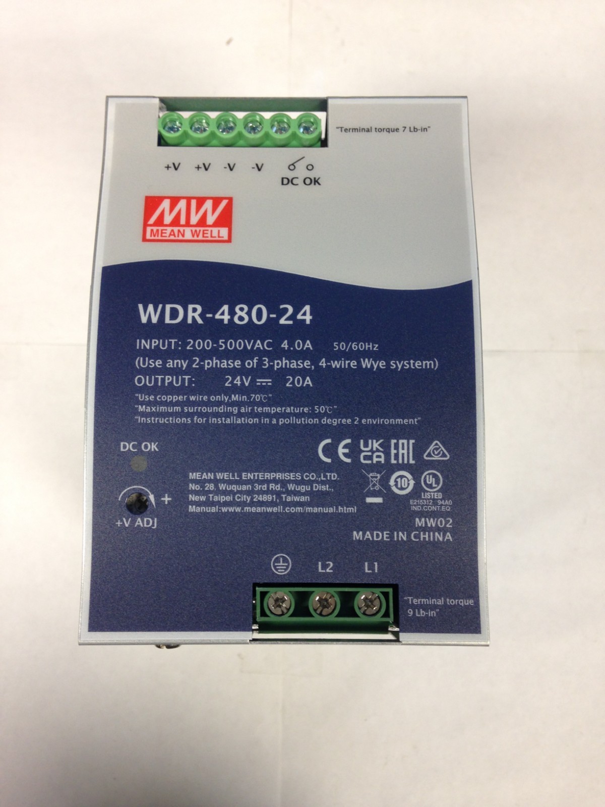 Mean Well WDR-480-24 200-500 VAC to 24 VDC Switching Power Supply 22 BRAND NEW Mean Well WDR-480-24 200-500 VAC to 24 VDC Switching Power Supply 22 BRAND NEW