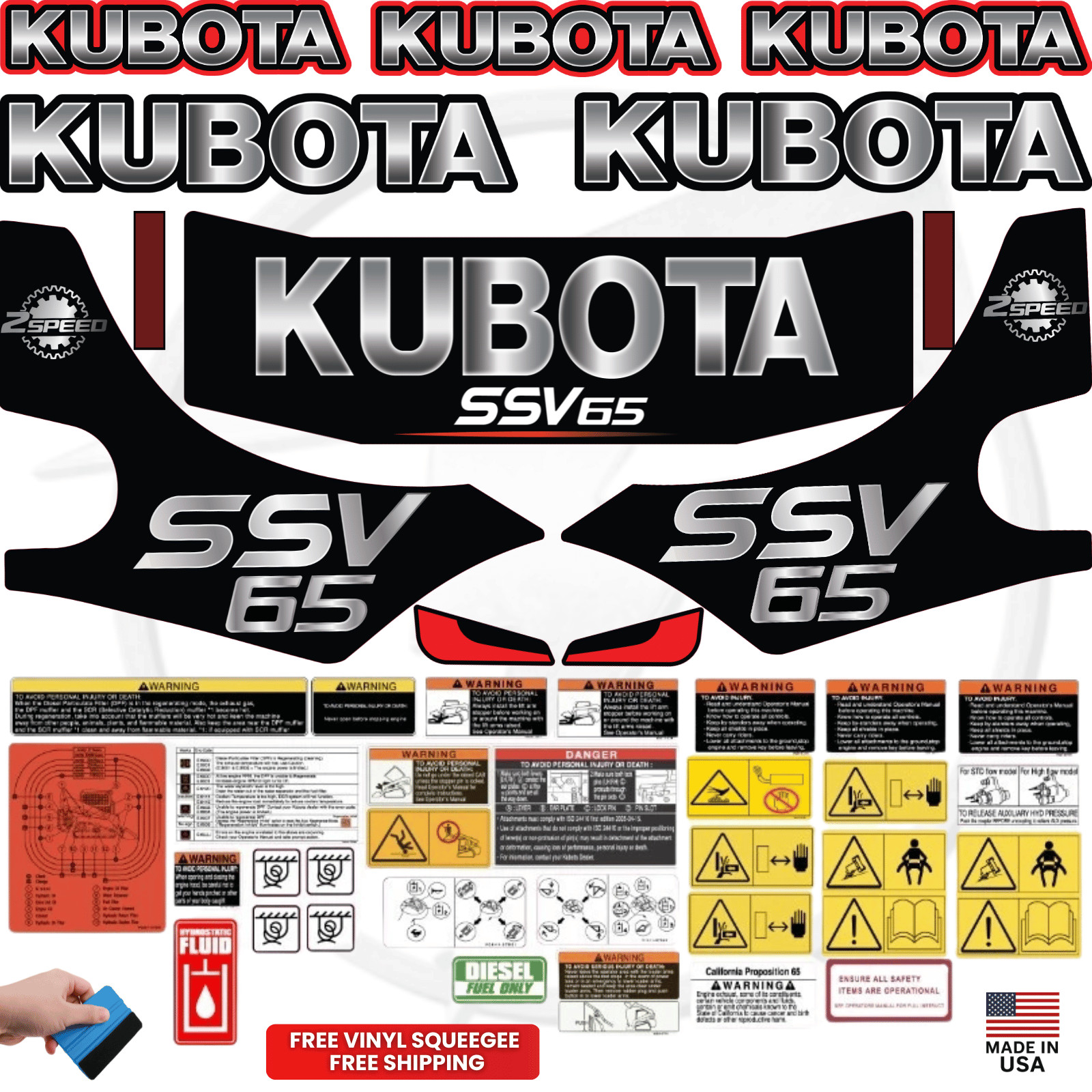 Fits Kubota SSV 65 Complete Decal Kit Skid Steer Stikers - 