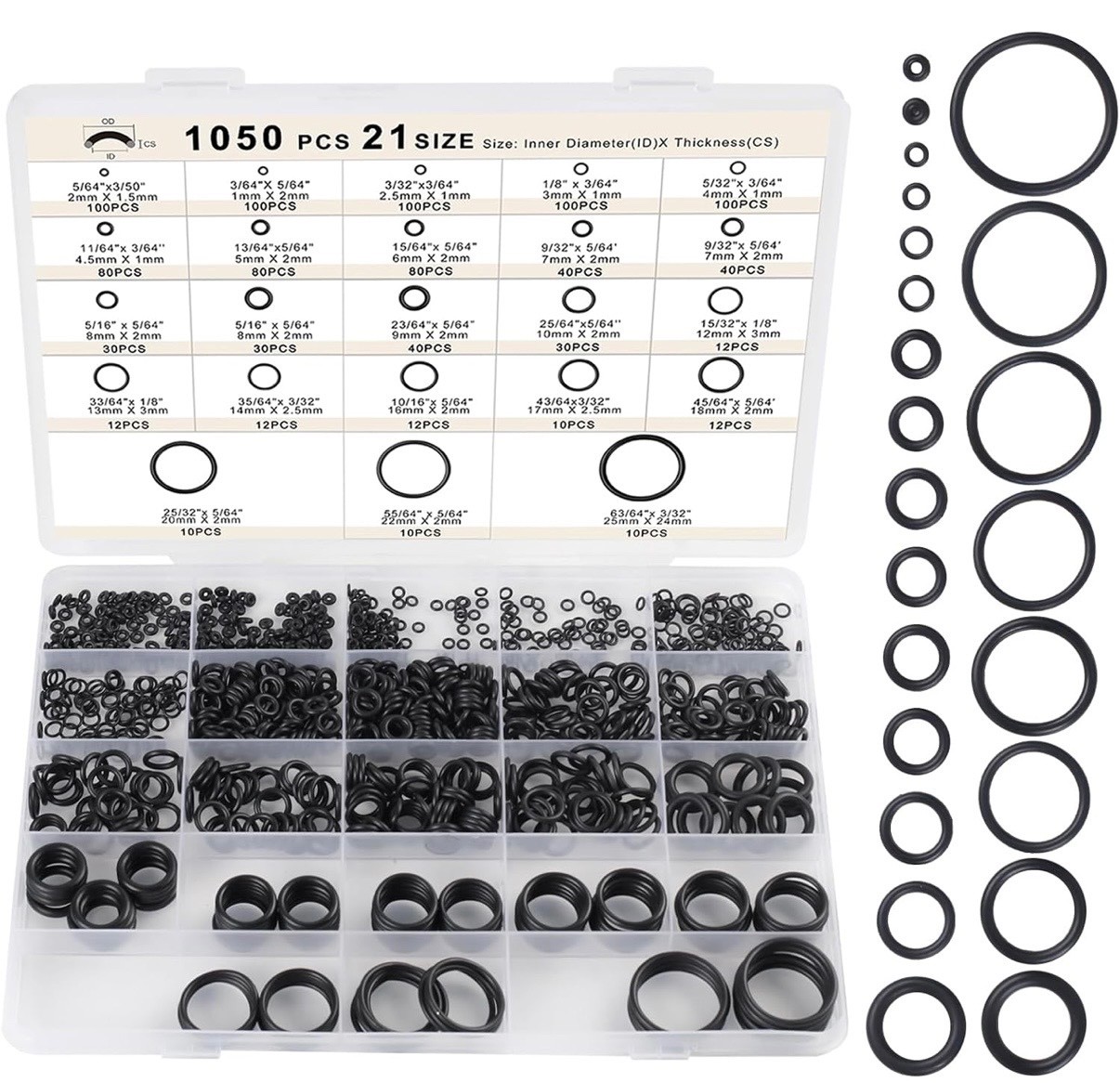 1050PCS Metric O Ring Kit 21 Sizes Nitrile Rubber Seal Assortment