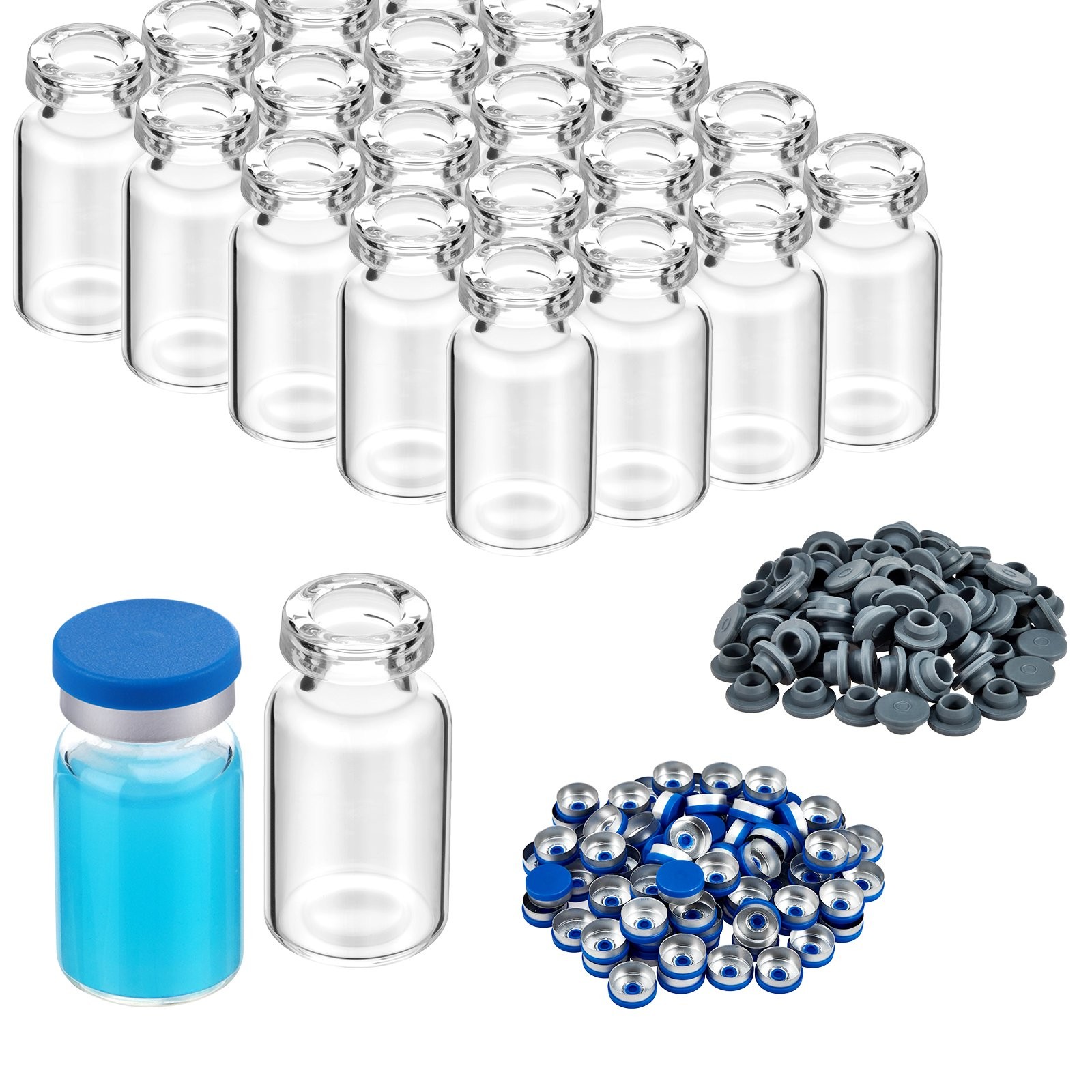 1000PCS 2/3/5/10/20ml Glass Vials Headspace Vials Lab Vials w/ Caps Sample vials