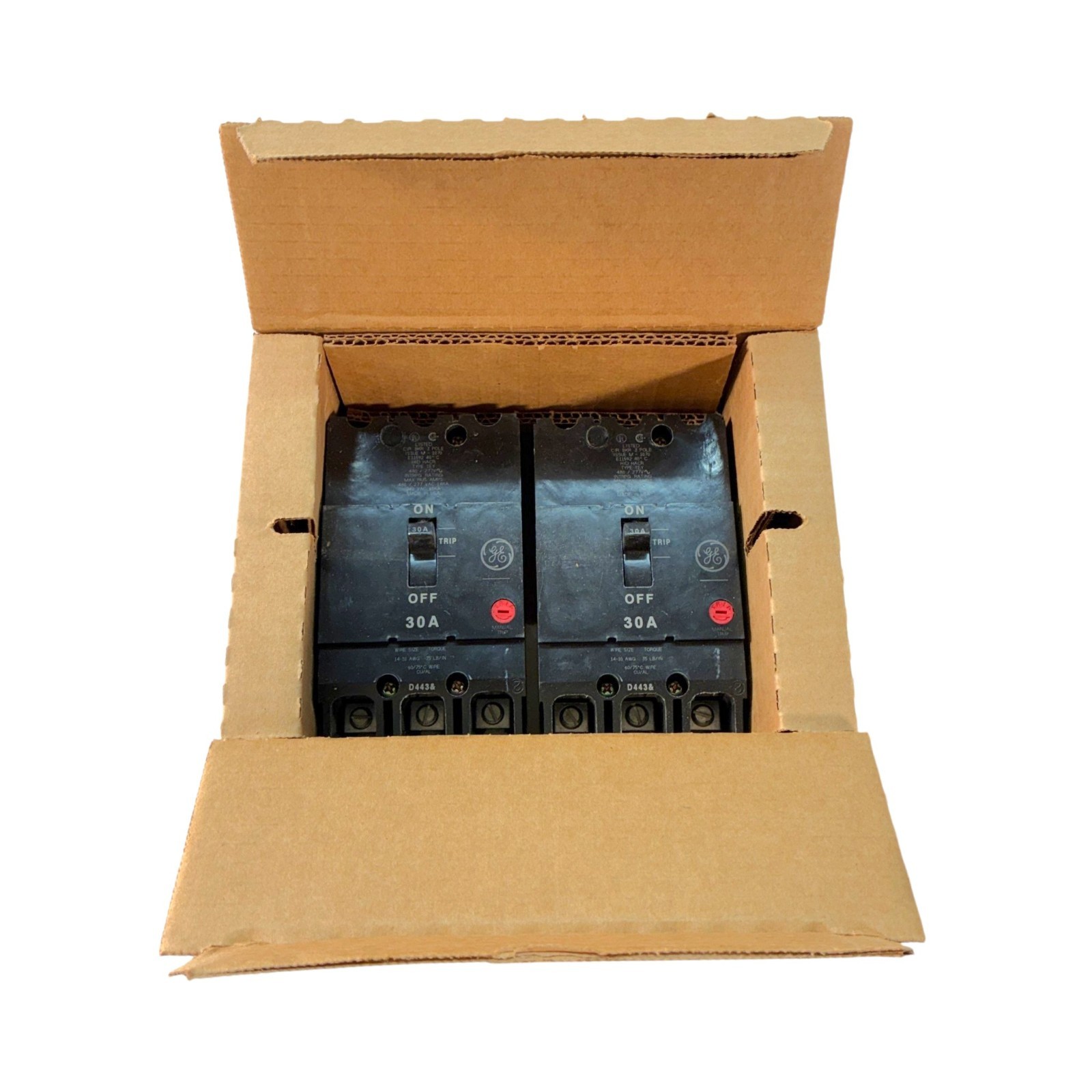 GE TEY330 30 Amp 3 Pole 480Y/277V Molded Case Circuit Breaker Box of 2