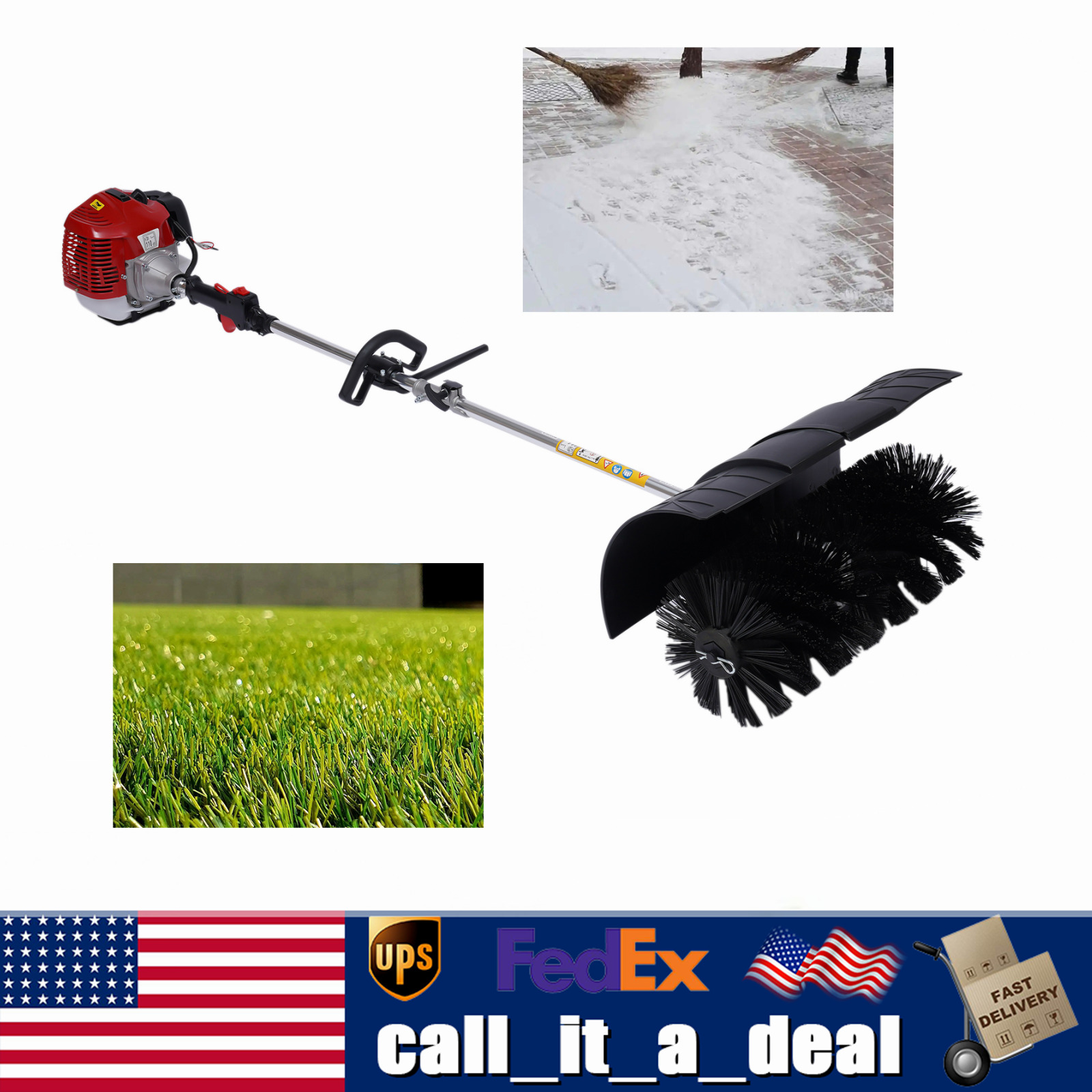Handheld 52cc Gas Sweeper Broom W/ Blower Driveway Turf For Grass Snow Cleaning