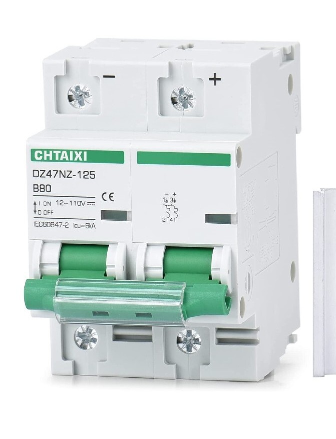 Chtaixi 12V-110V DC Miniature Circuit Breaker, 80 Amp 2 Pole DZ47NZ-125 ...