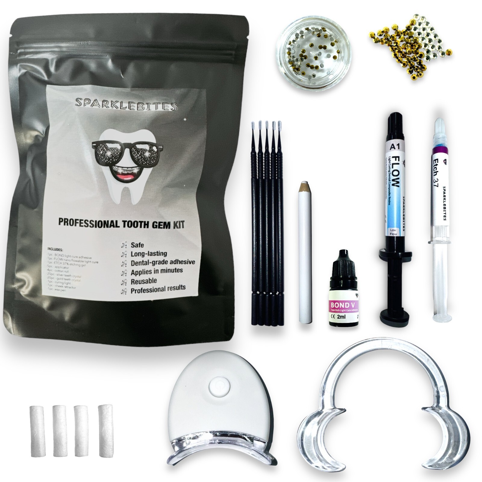 SparkleBites Professional Tooth Gem Kit. Strong tooth gem glue and tooth bonding
