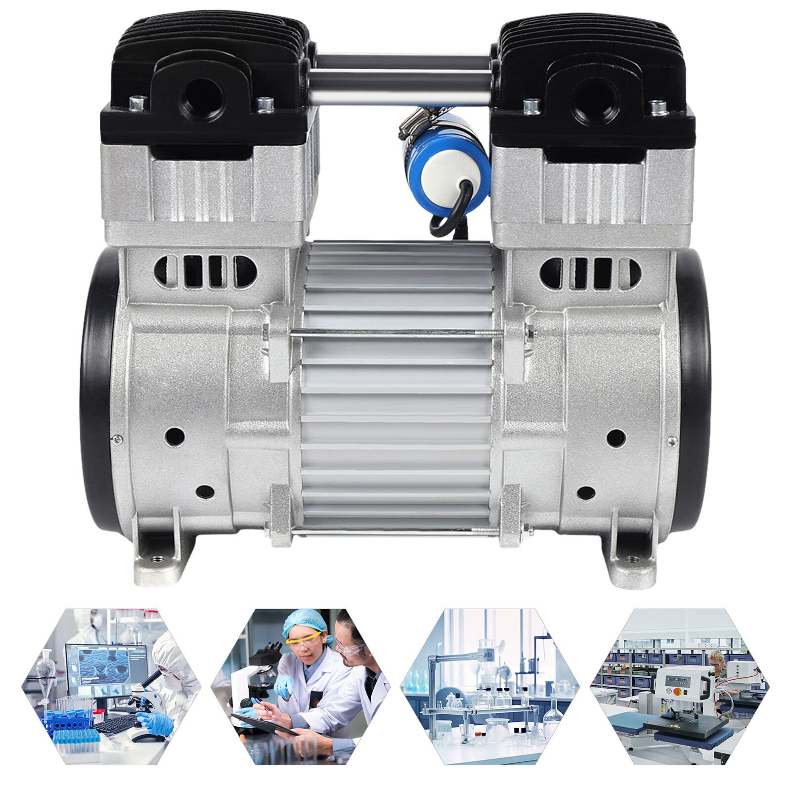 1100W Oil-Free Vacuum Pump w/Rubber Feet Silent Air Pump Compressor Silver 110V