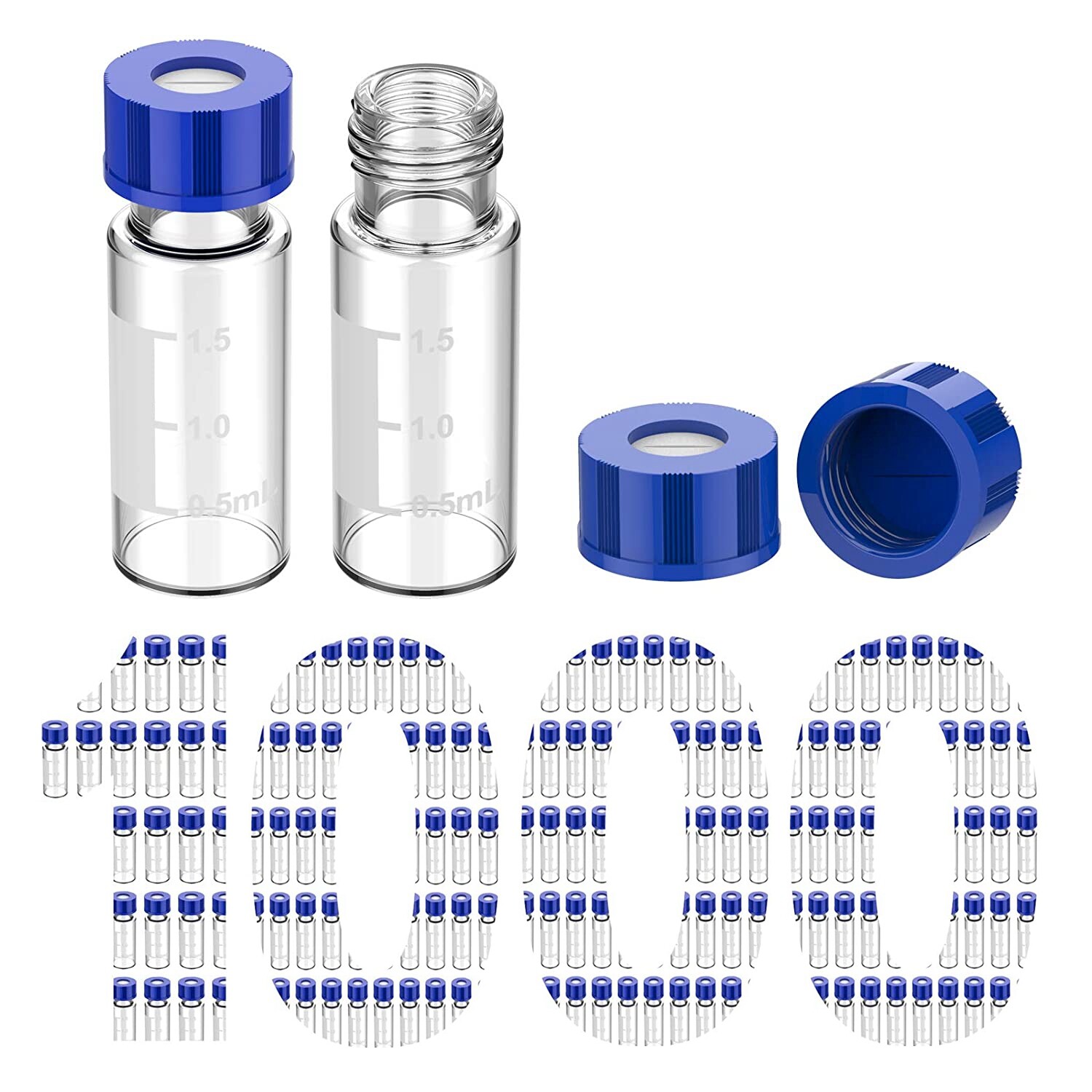 1000PCS 2ml Autosampler Vials Pre-slit 9-425 Screw Caps Clear Glass Writing Area 1000PCS 2ml Autosampler Vials Pre-slit 9-425 Screw Caps Clear Glass Writing Area