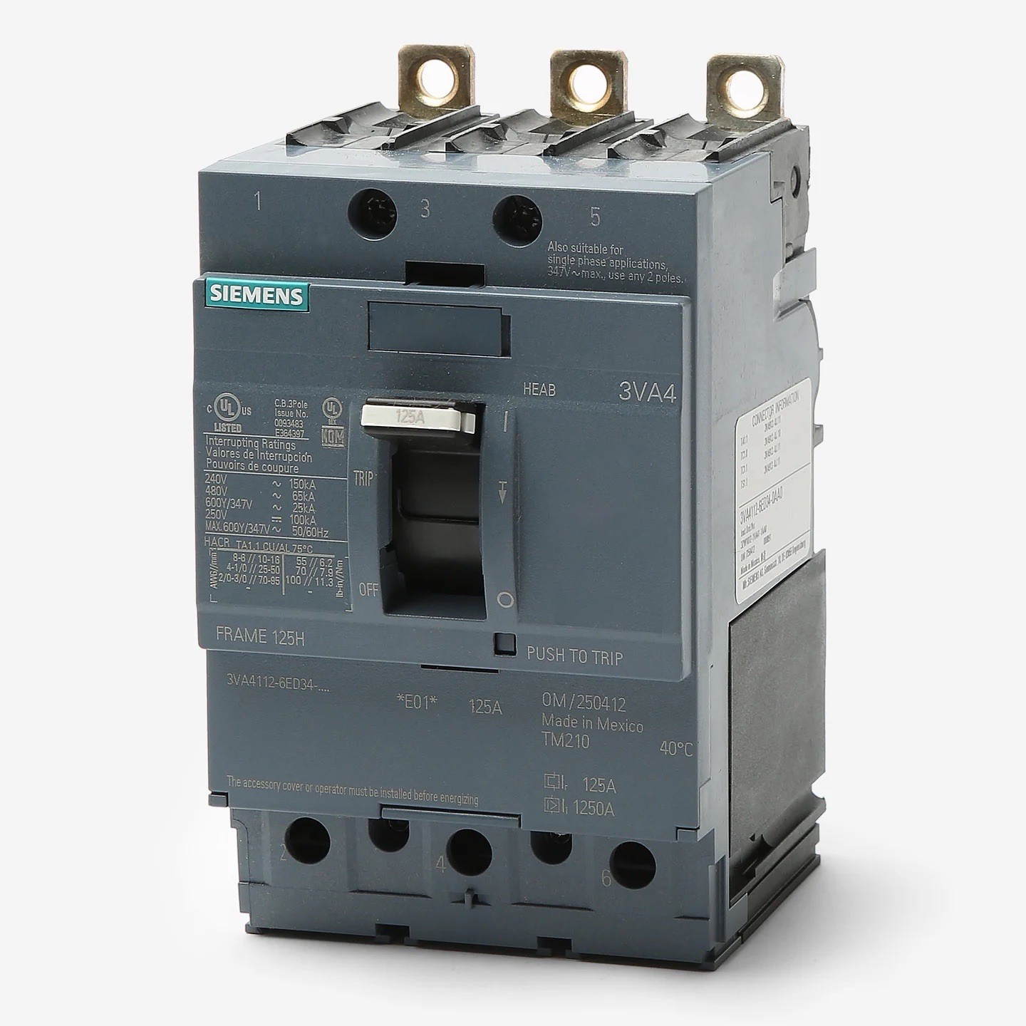 SIEMENS 3VA4195-6ED34-0AA0 3P 15A  Breaker, 65k aic, OPEN BOX