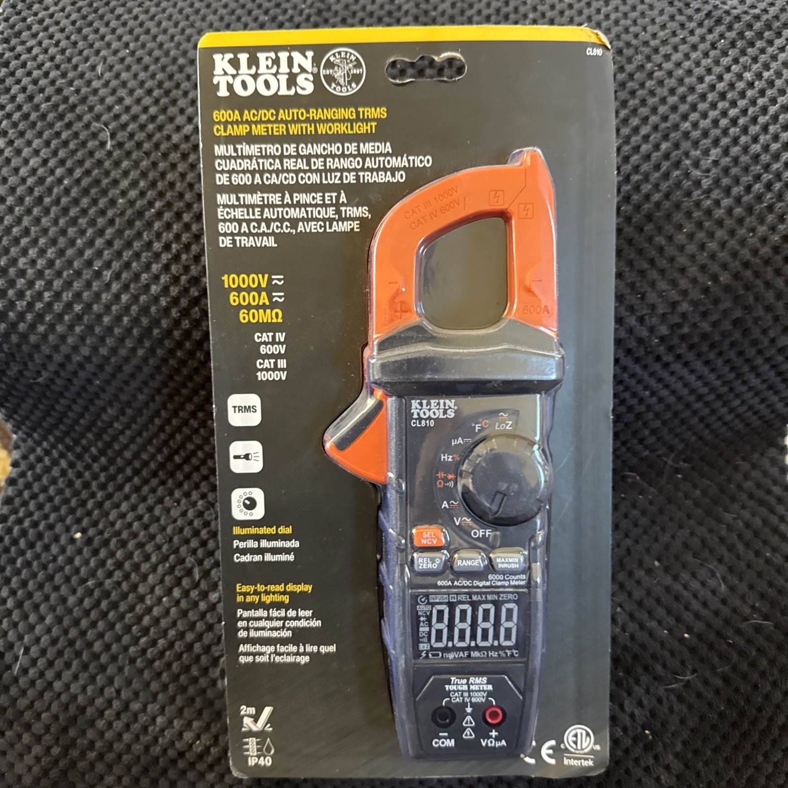 Klein Tools CL810 600A AC/DC True RMS Clamp Meter Worklight NEW FACTORY SEALED Klein Tools CL810 600A AC/DC True RMS Clamp Meter Worklight NEW FACTORY SEALED