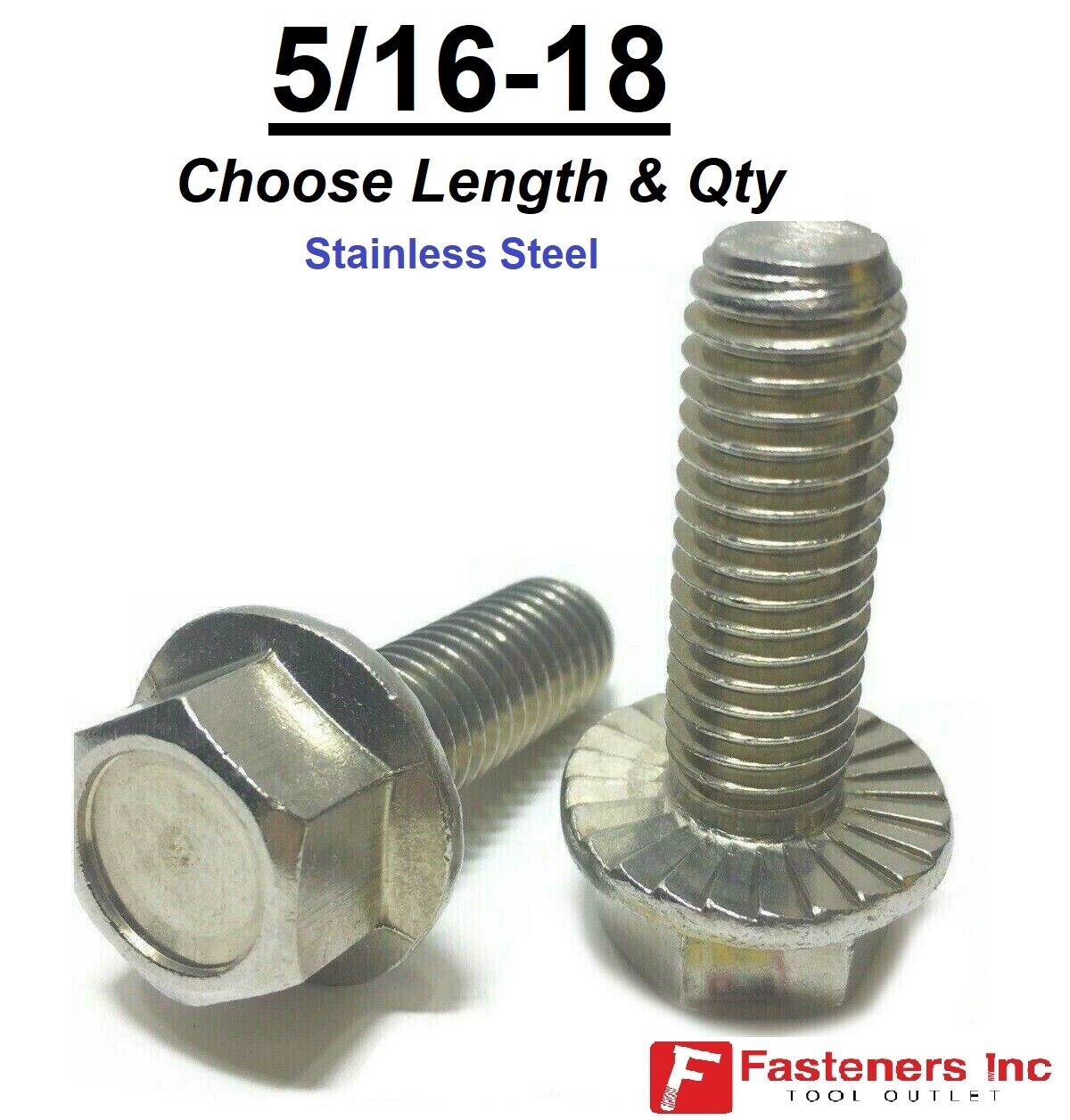 5/16-18 Stainless Steel Serrated Flange Hex Cap Screws Bolts Choose Length & Qty