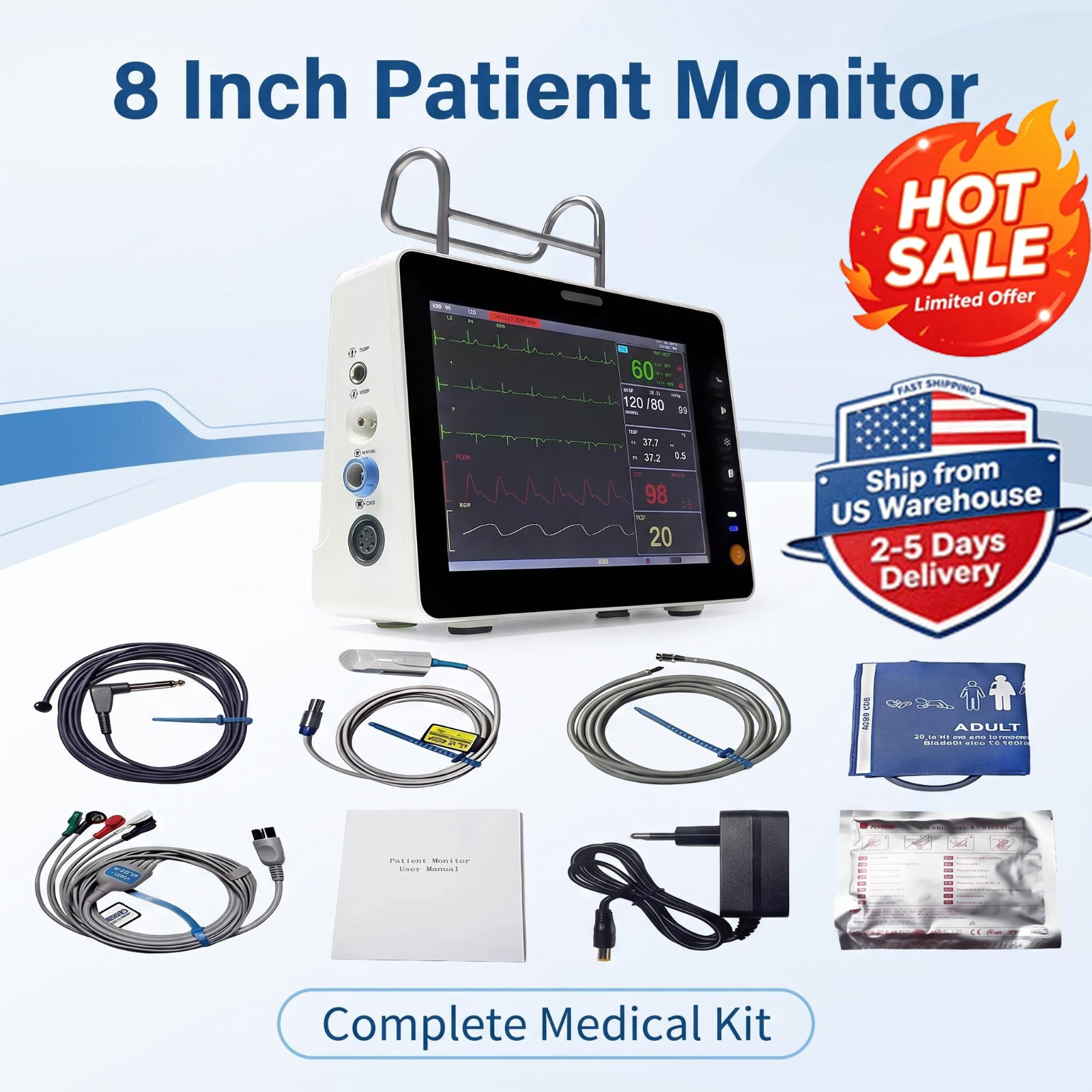 8 Inch Portable Medical Multi-parameter Patient Monitor HD Screen Vital Signs 8 Inch Portable Medical Multi-parameter Patient Monitor HD Screen Vital Signs