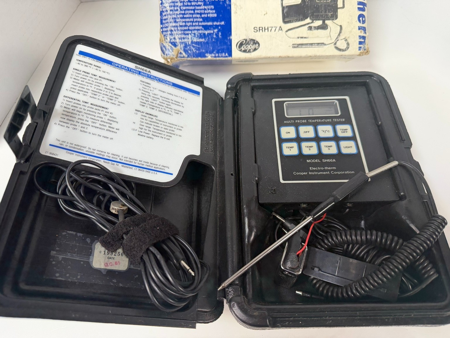 Cooper Electro-Therm SH66A Digital Thermometer Multi Probe Tester Case Powers On Cooper Electro-Therm SH66A Digital Thermometer Multi Probe Tester Case Powers On