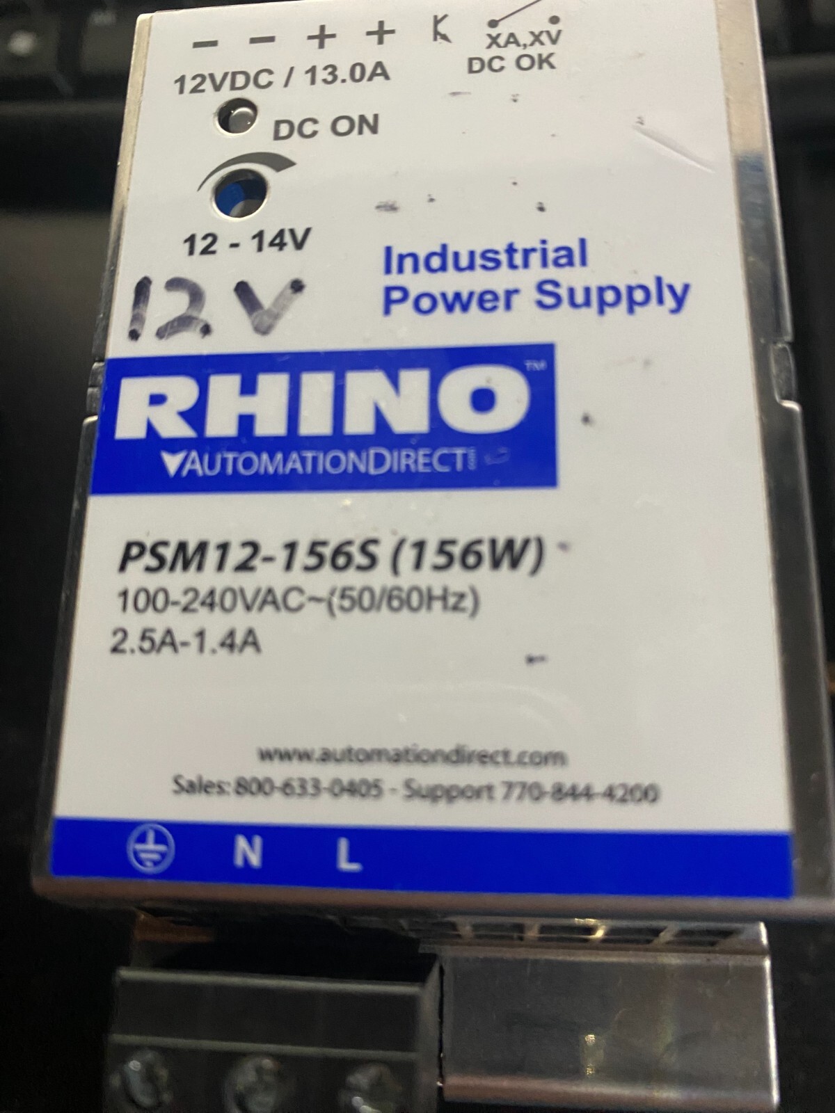 Rhino PSM12-156S Switching Power Supply PSM SERIES 12 VDC @ 13A/156W (ADJUSTABLE