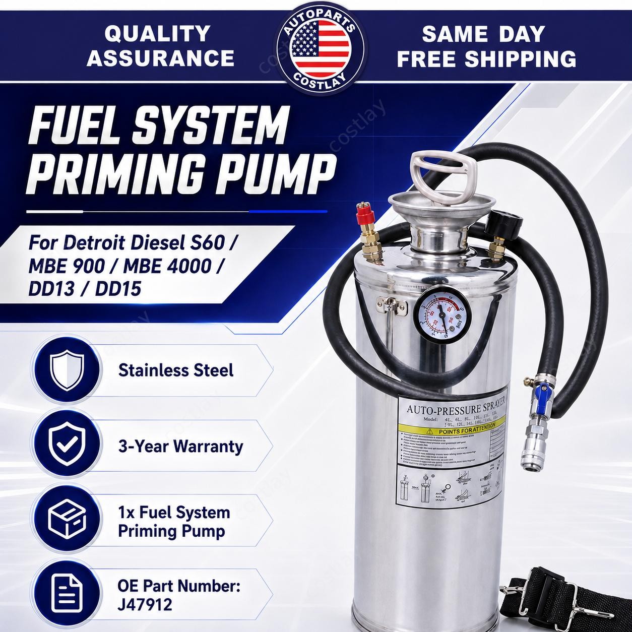 Fuel System Priming Pump For Detroit Diesel S60 MBE 900 MBE 4000 DD13 15 J47912